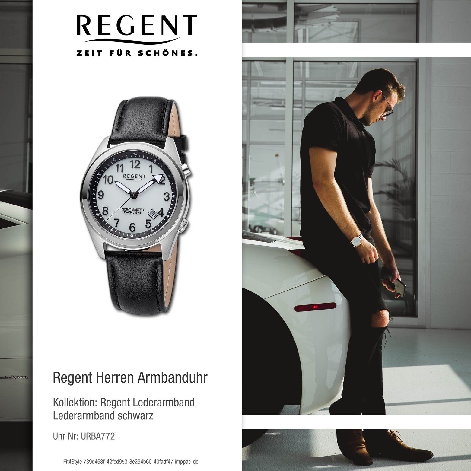 Herren (ca. Armbanduhr rund, 37,6mm), Analog, Regent Regent Herren Armbanduhr Quarzuhr Lederarmband groß extra
