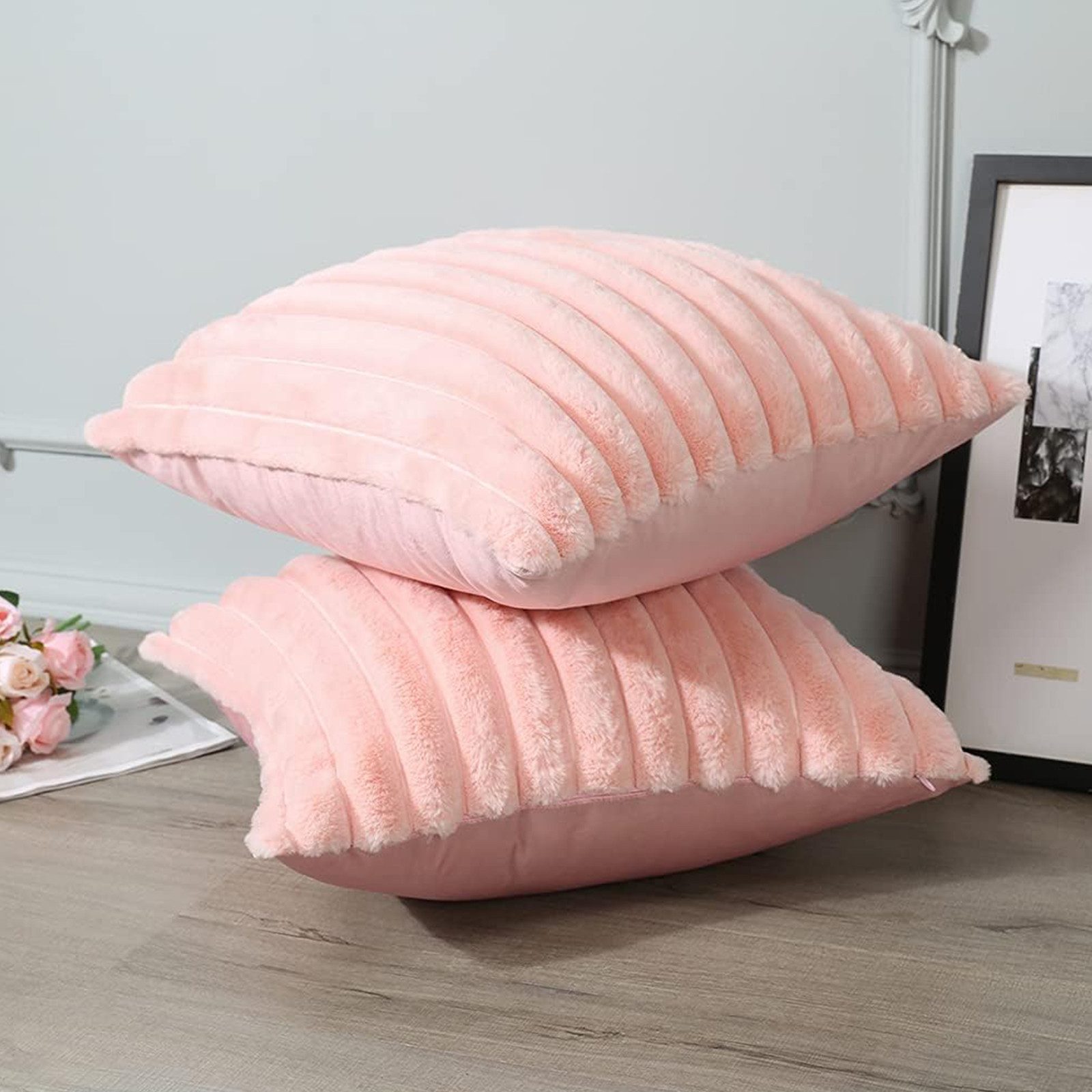 OKWISH Kissenbezüge 2er Set Flauschig Plüsch Deko Dekokissen Sofakissen Zierkissenbezüge, (2 Stück), 45x45cm Sofakissen Couchkissen Bezug Sofa Schlafzimmer Reißverschluss