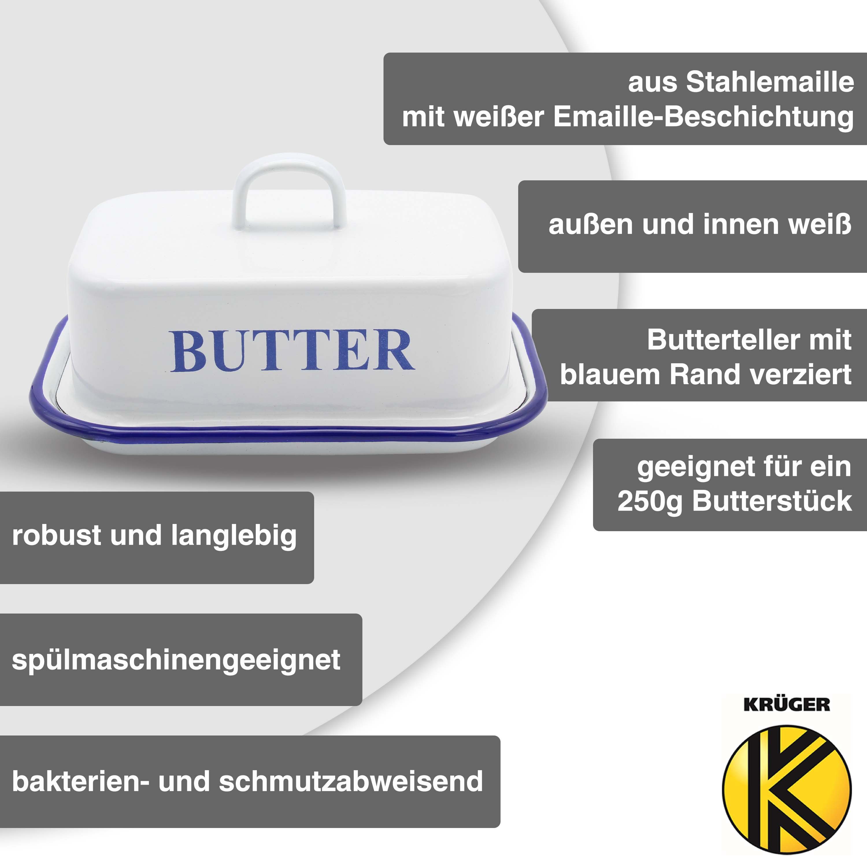 Krüger Butterdose Husum, Emaille, (1-tlg), Das Material Emaille wird aus  natürlichen Rohstoffen hergestellt