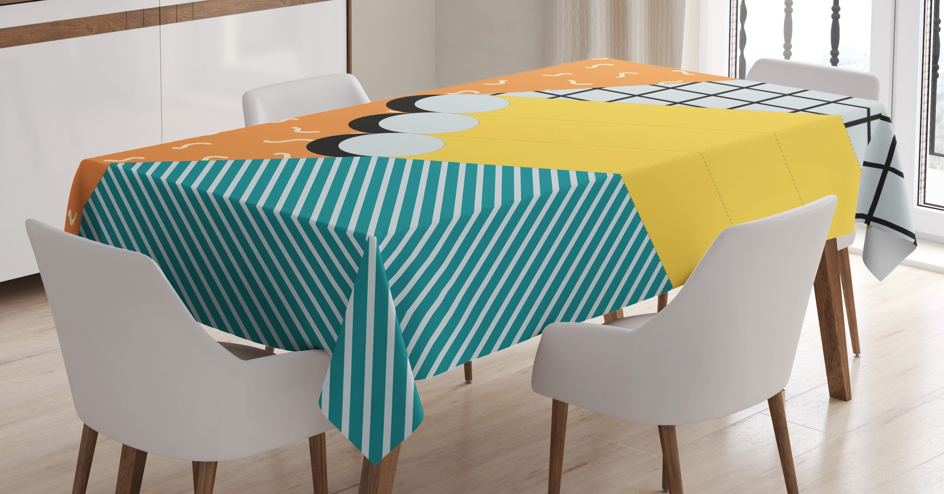 Tischdecke geeignet den Außen Composition Abakuhaus Für Retro Farben, Bereich Jahre Klare Abstract 1990er Farbfest Waschbar