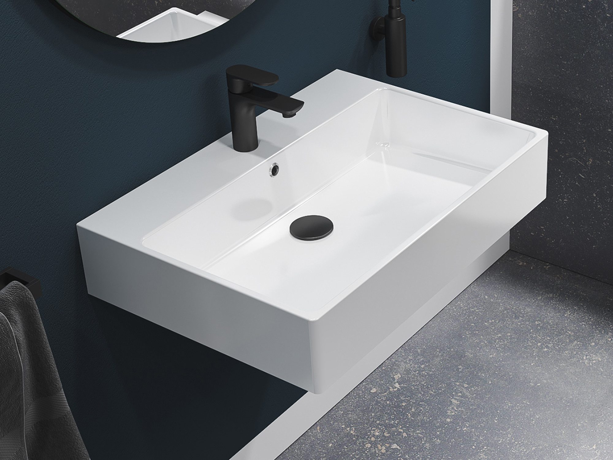 Aqua Bagno Waschbecken 70x50cm weiß eckig Wandhängend Waschtisch (Keramikwaschbecken)