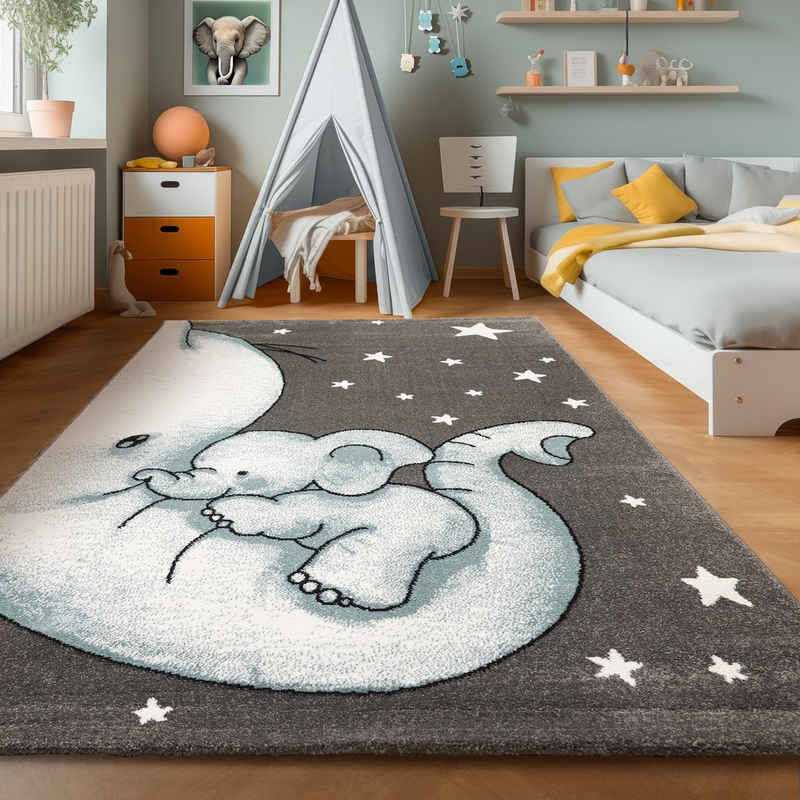 Teppich Elefant-Design, SIMPEX24, Läufer, Höhe: 11 mm, Kinderteppich Elefant-Design Baby Teppich Kinderzimmer Pflegeleicht