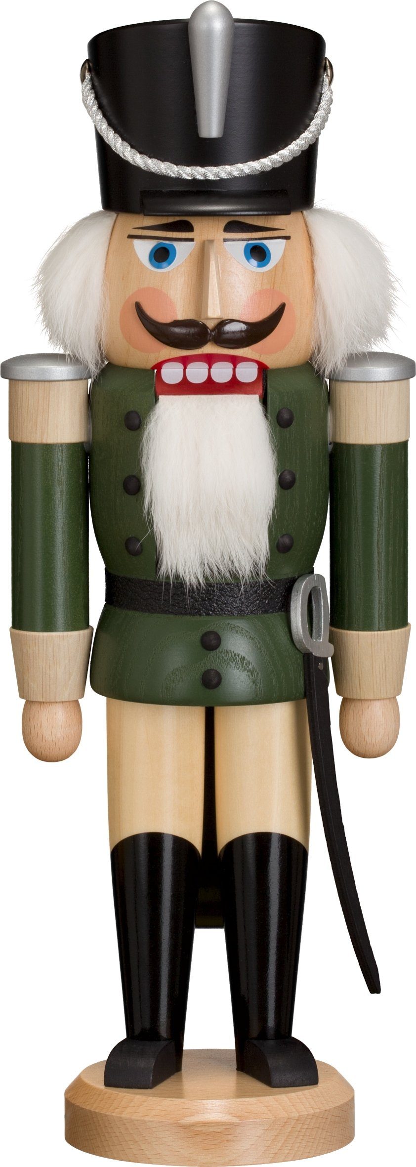 Seiffener Volkskunst Nussknacker Nußknacker HxBxT und NEU, mit = Säbel Husar Uniform grün Husarenmütze 37x13x10cm