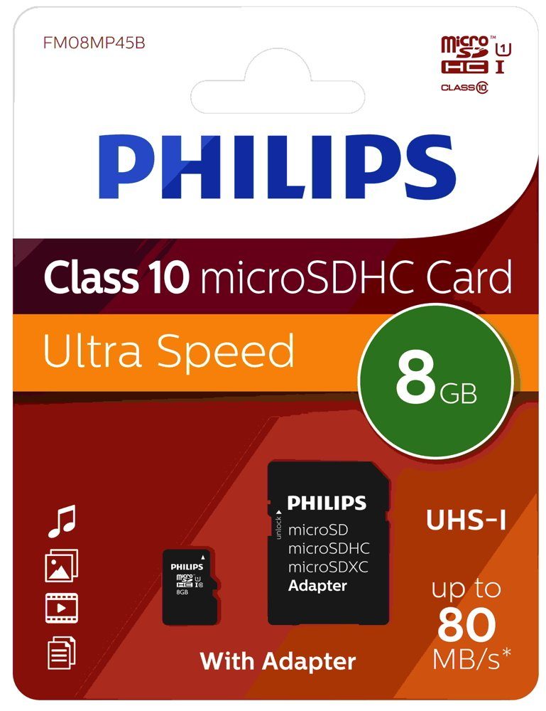 Philips Philips Micro SDHC Karte 8GB Speicherkarte UHS-I U1 Class 10 Speicherkarte