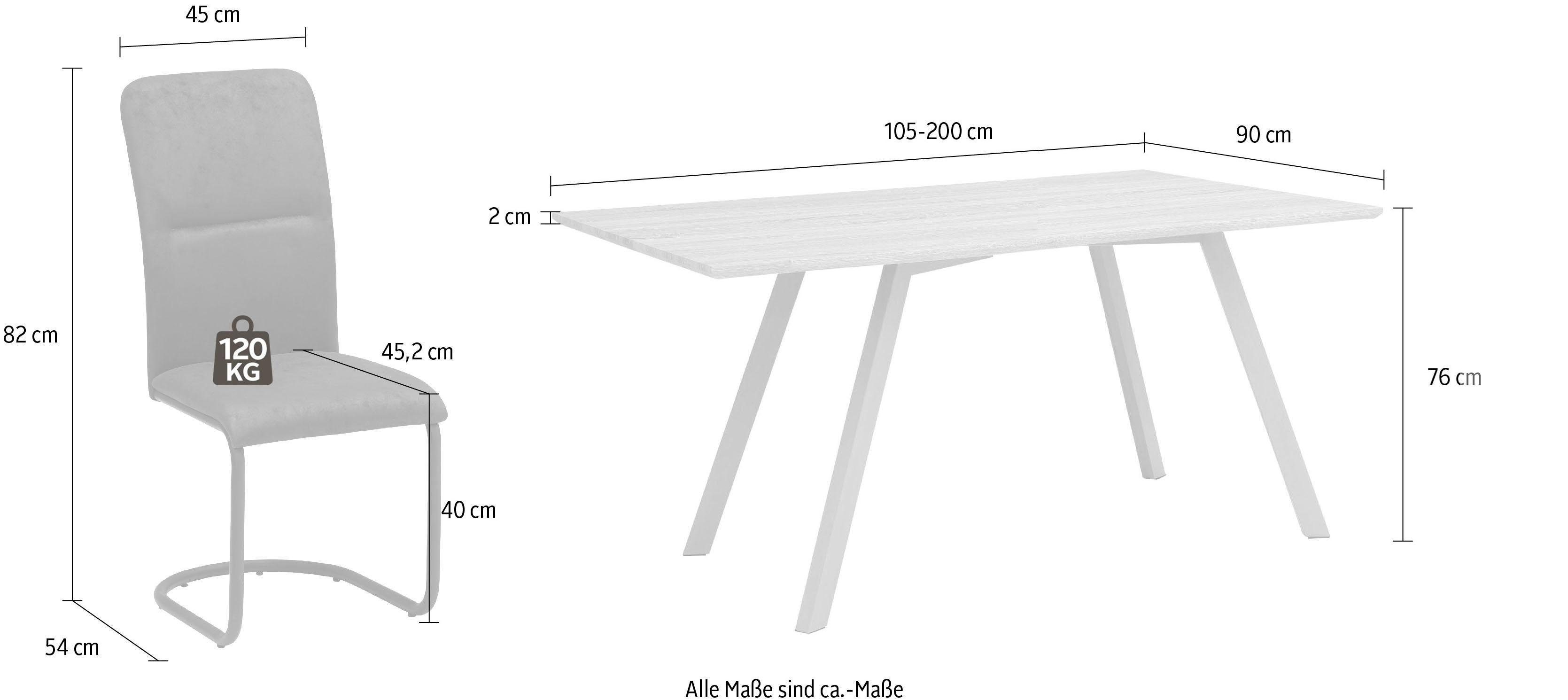 INOSIGN Essgruppe Esstisch aus Freja Samtstoff cm 4er Set Stühle, 160 bestehend und (Set, Alex 5-tlg), Alex/Freja