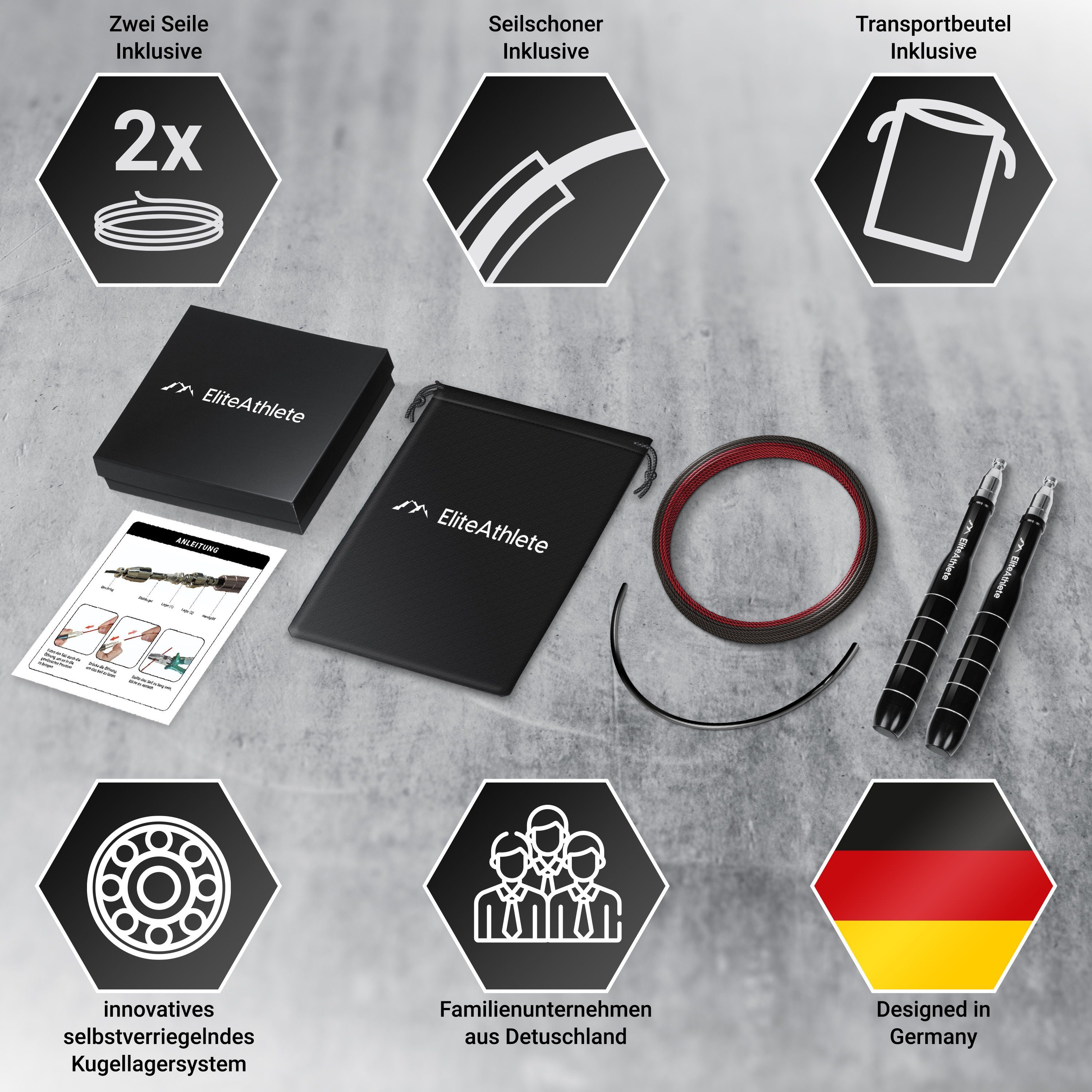 EliteAthlete Springseil EliteAthlete® Premium Springseil inkl. Seilschoner + Tasche