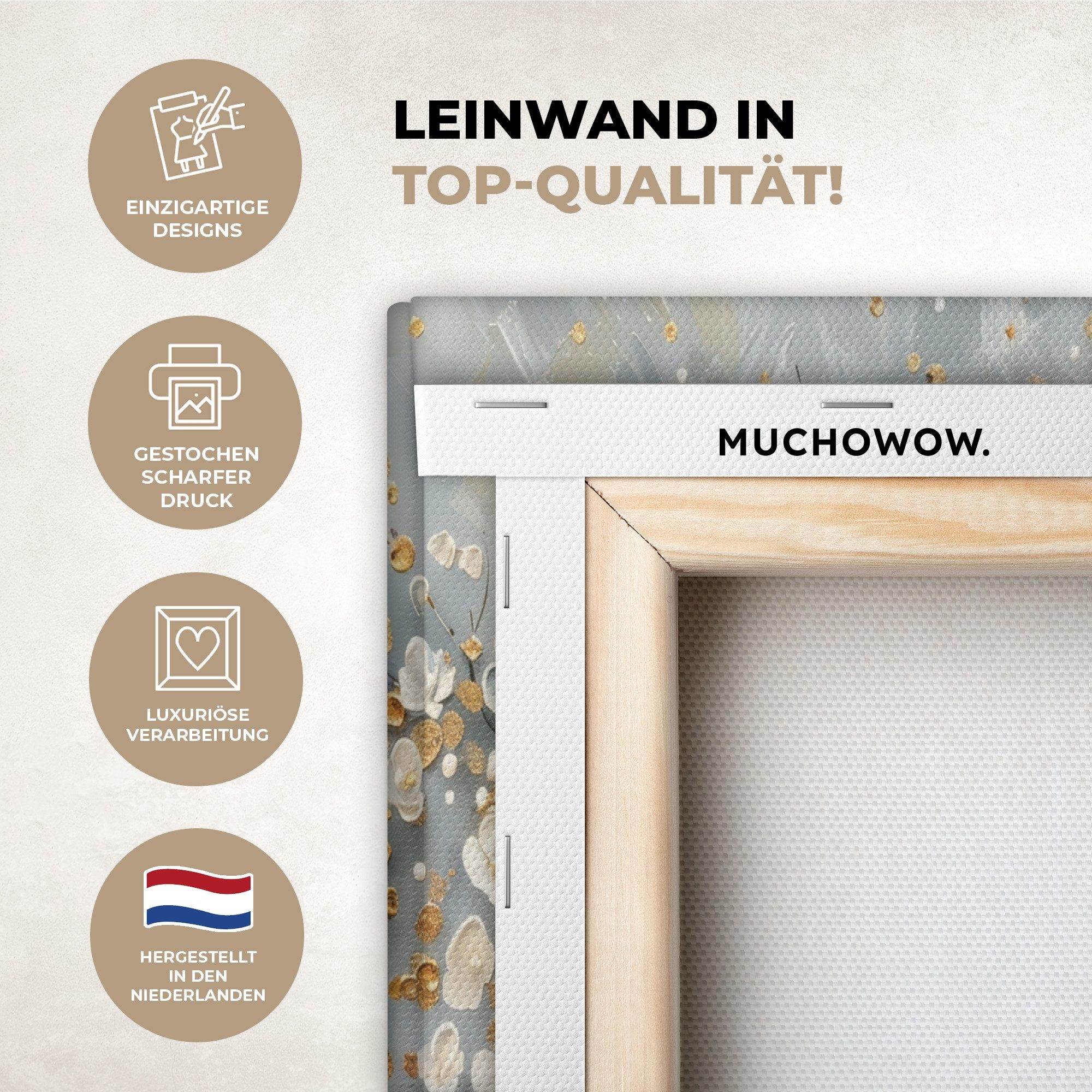 MuchoWow Leinwandbild Baum - Abstrakt - Weiß - Blüte, Fotodruck (3 St), Wand Bilder 3 Set, Deko Schlafzimmer Wohnzimmer Flur 60x40 cm – Bild 3 von 5