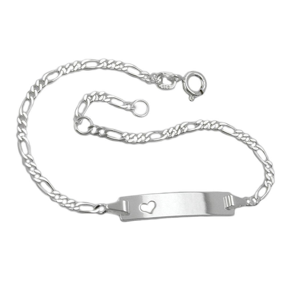 Erario D'Or Herz Schildarmband 16 für Silberarmband cm, 925 Silberschmuck Kinder Silber Figarokette