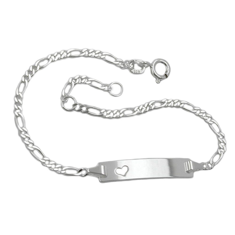 Erario D'Or Silberarmband Schildarmband Figarokette Herz Silber 925 16 cm,  Silberschmuck für Kinder