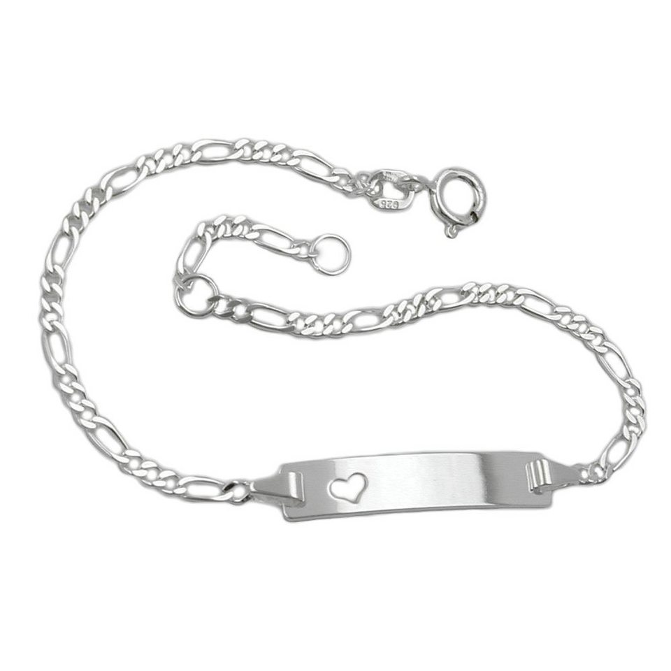 Erario D\'Or Silberarmband Schildarmband Figarokette Herz Silber 925 16 cm,  Silberschmuck für Kinder