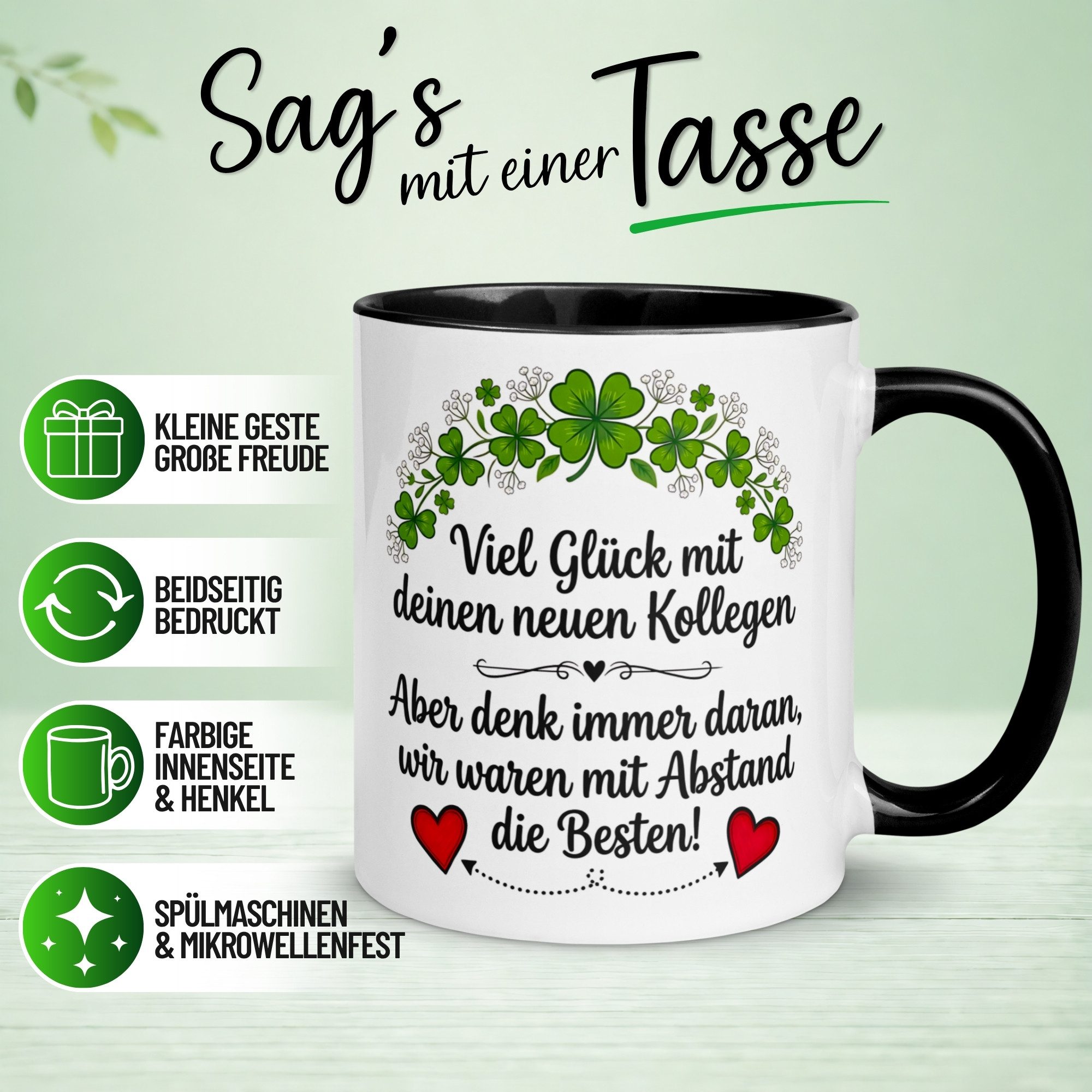 Momentals Tasse Abschied – „Viel Glück mit deinen neuen Kollegen“ – Abschiedsgeschenk, Gratis Versand · Links-&Rechtshänder · Spülmaschinenfest