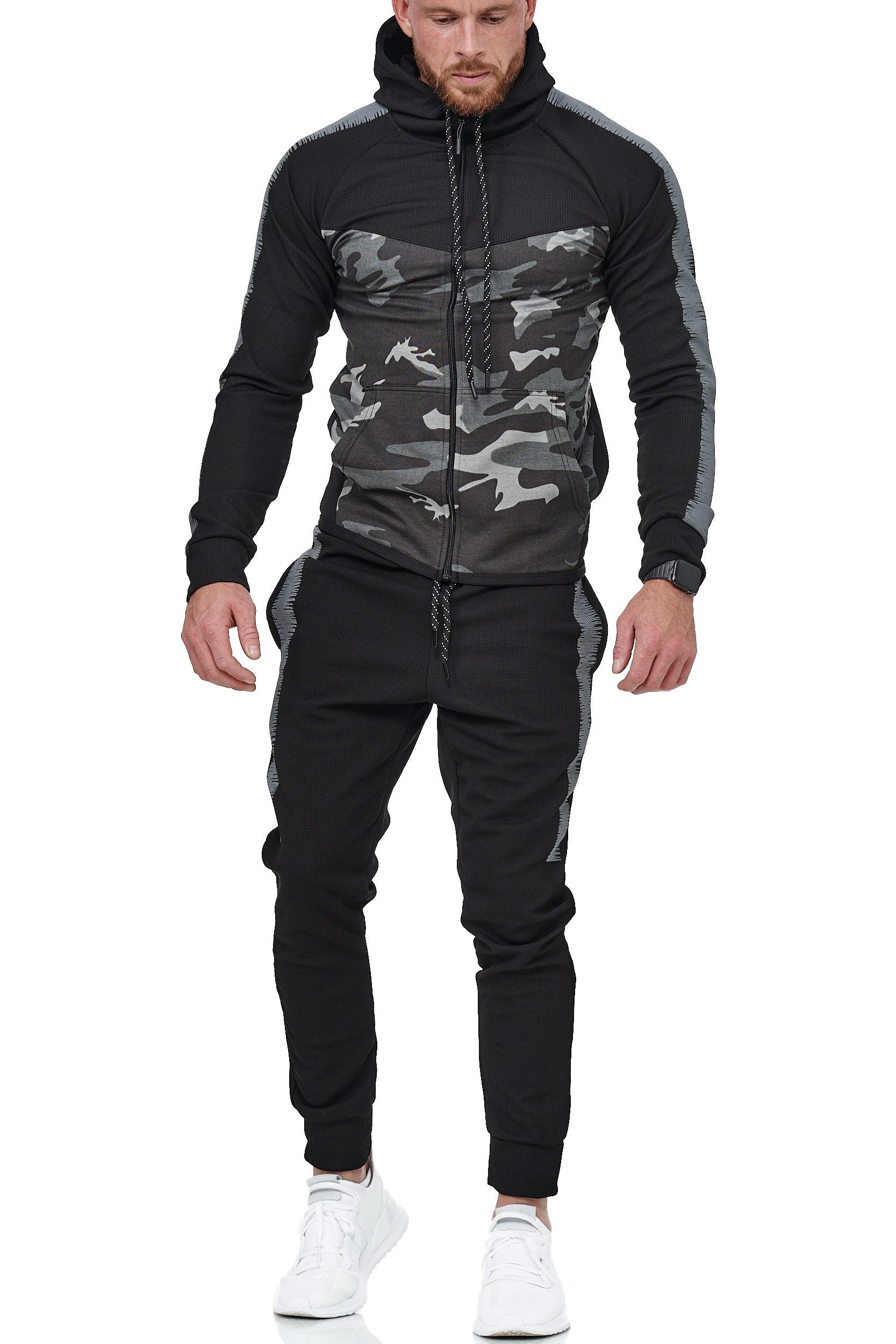 L.gonline Freizeitanzug Herren Jogging-ANZUG, mit Bündchen und Tunnelzug, Trainingsanzug (Kapuzenjacke mit Reißverschluss, Hose, 2-tlg), Fitness Freizeit Casual