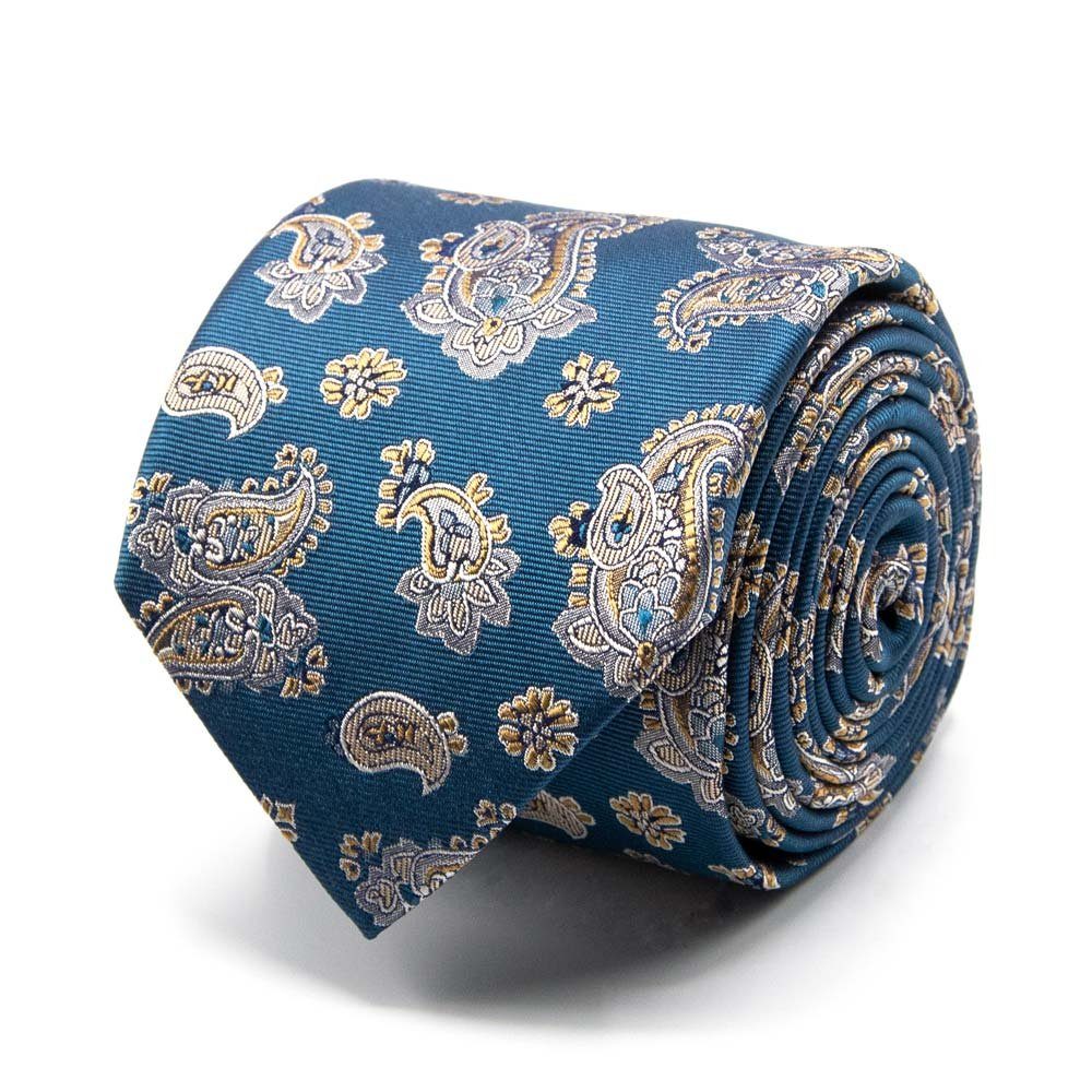 Krawatte (8 Seiden-Jacquard Krawatte Breit mit BGENTS Petrolblau Paisley-Muster cm)