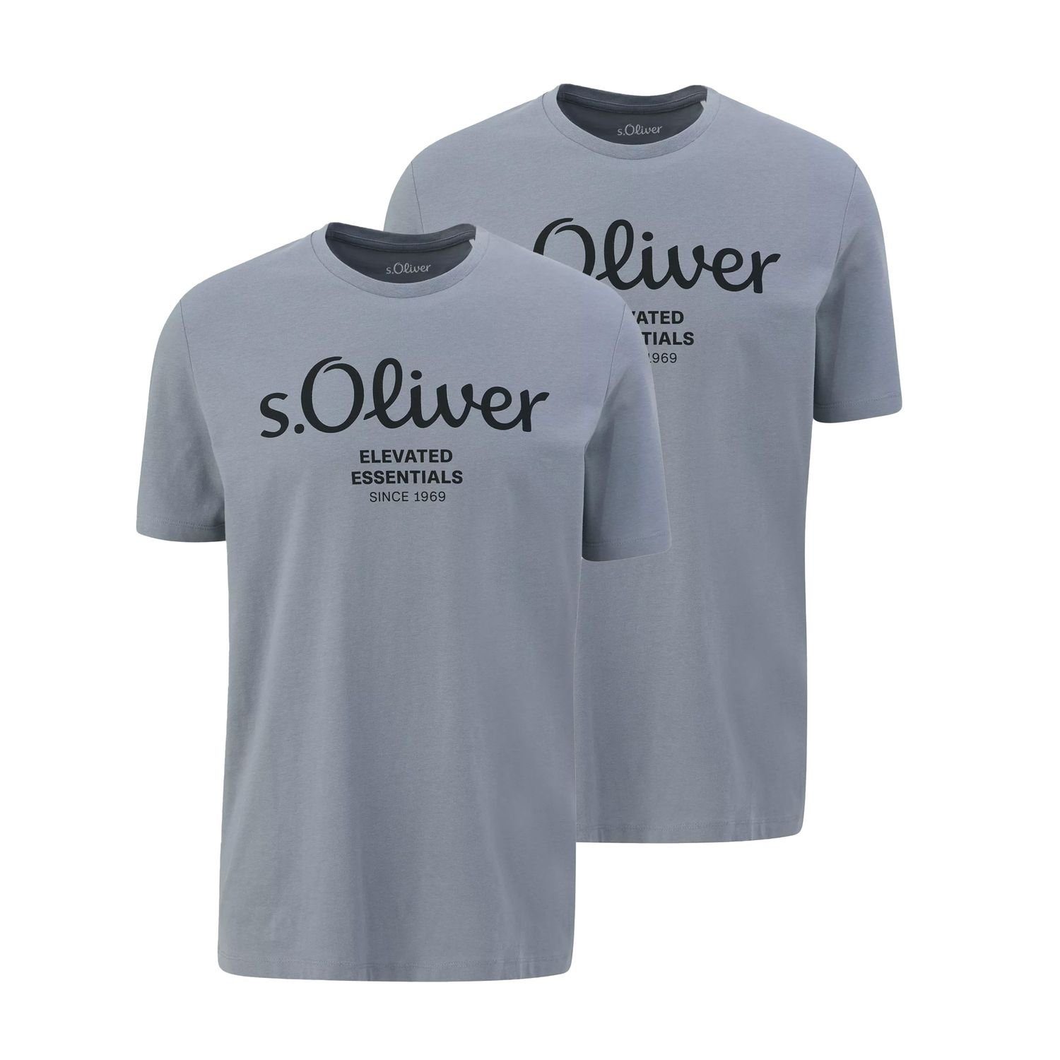 s.Oliver T-Shirt (2-tlg) mit Rundhals-Ausschnitt, kurzarm, Logo-Aufdruck im 2er Pack grau