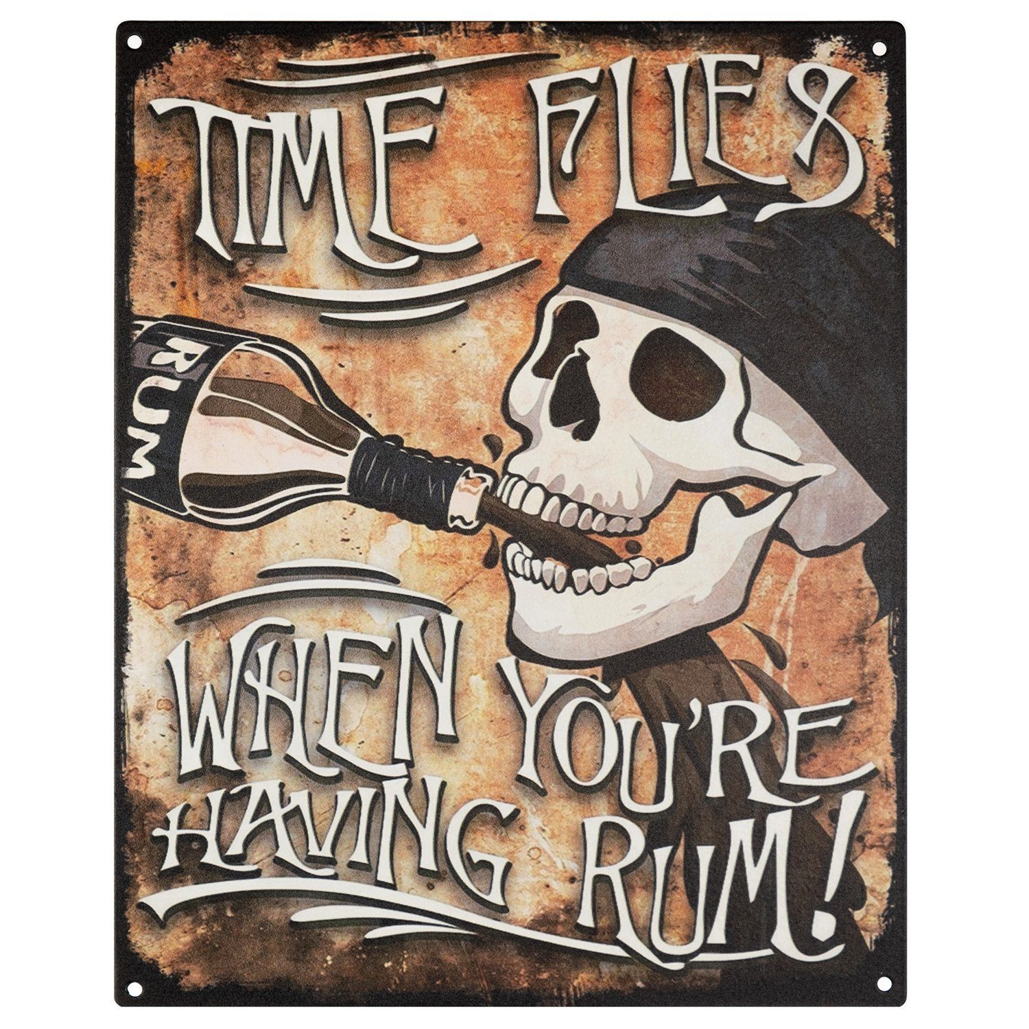 Moritz Metallschild Blechschild Time Flies When You´re Having Rum!, Blechschild 20 x 25 cm Retro Vintage Wand Schild Blechschilder Küche