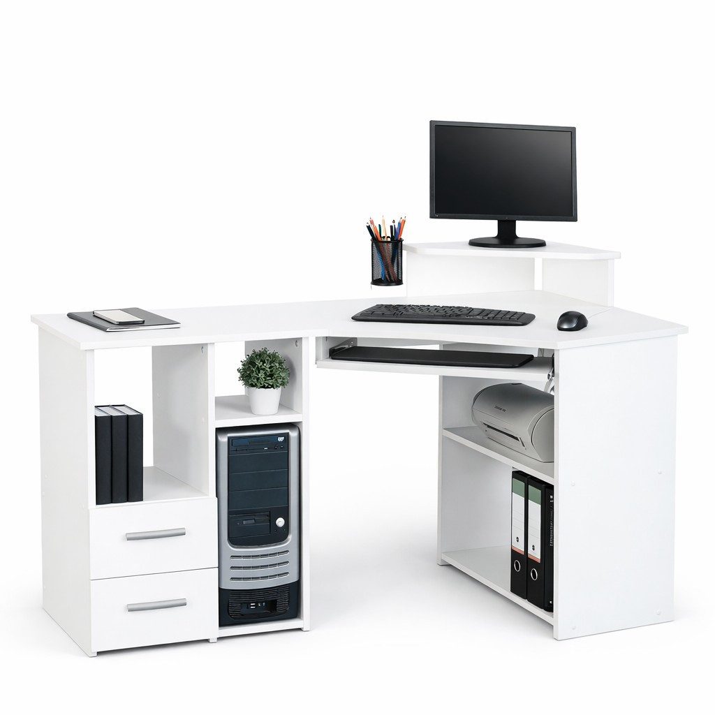 bv-vertrieb Eckschreibtisch Eckschreibtisch Sonoma Eiche dekor Bürotisch 137x44(73)x72(85), Monitoraufsatz, ausziehbare Tastatur, Desktopfach