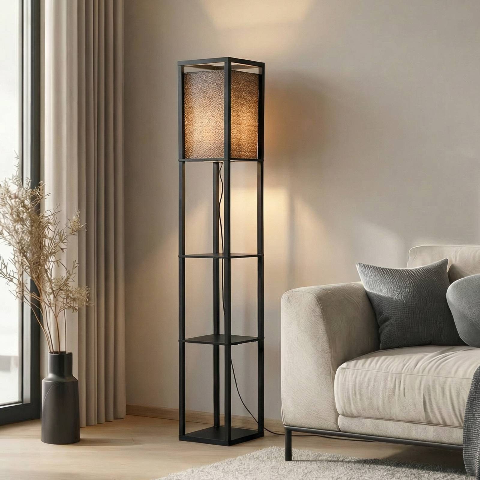 Lindby Stehlampe Birta, Holz Schwarz IP20, 1 x 15 W LED günstig online kaufen