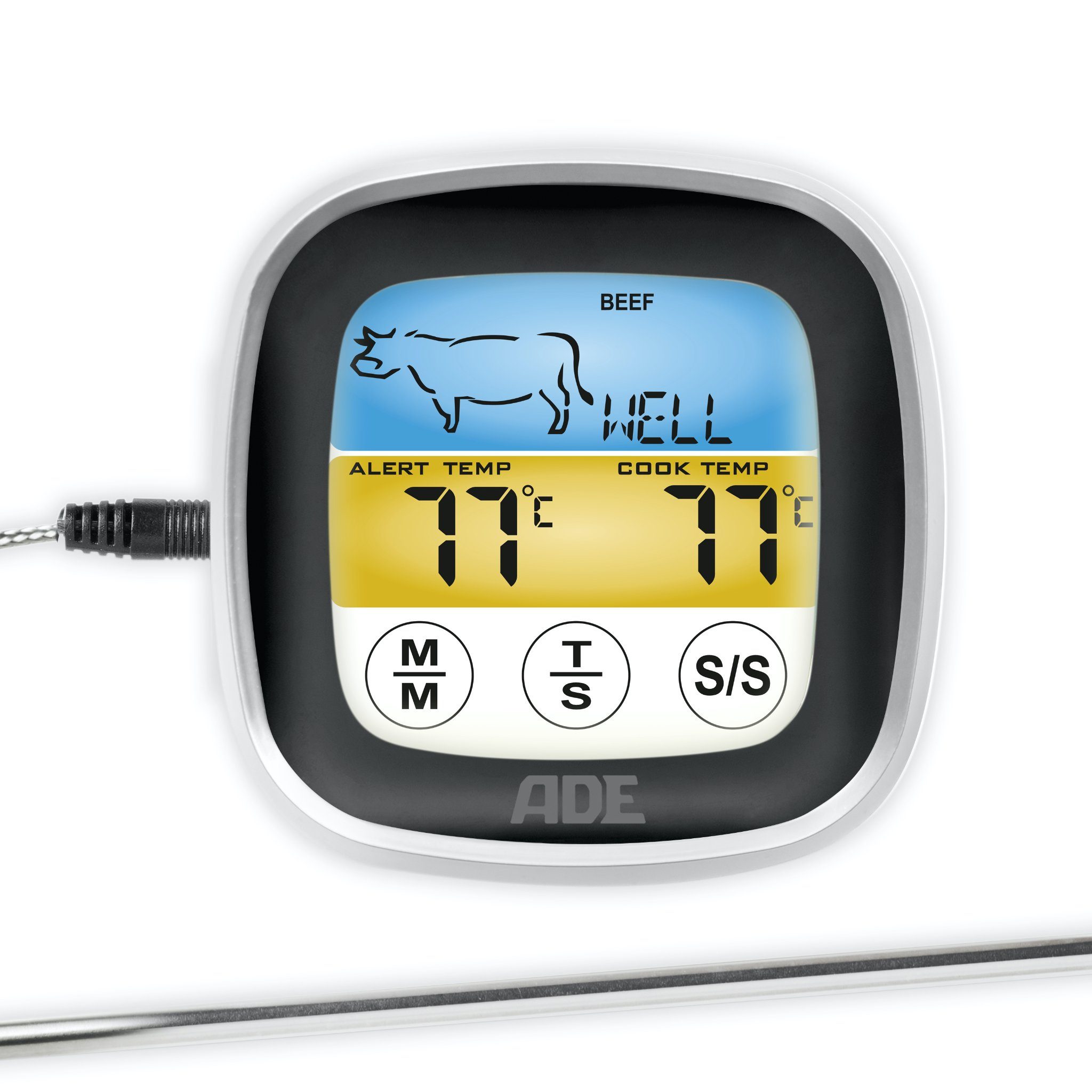 ADE Bratenthermometer BBQ1600, Ofenthermometer mit Farb-Display für den perfekten Garpunkt