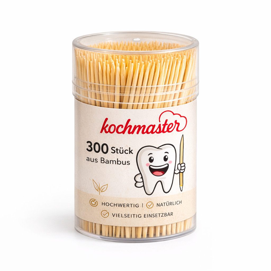 kochmaster Zahnstocherspender kochmaster® Bambus Zahnstocher 3000 Stück (10 x 300), (10-tlg)