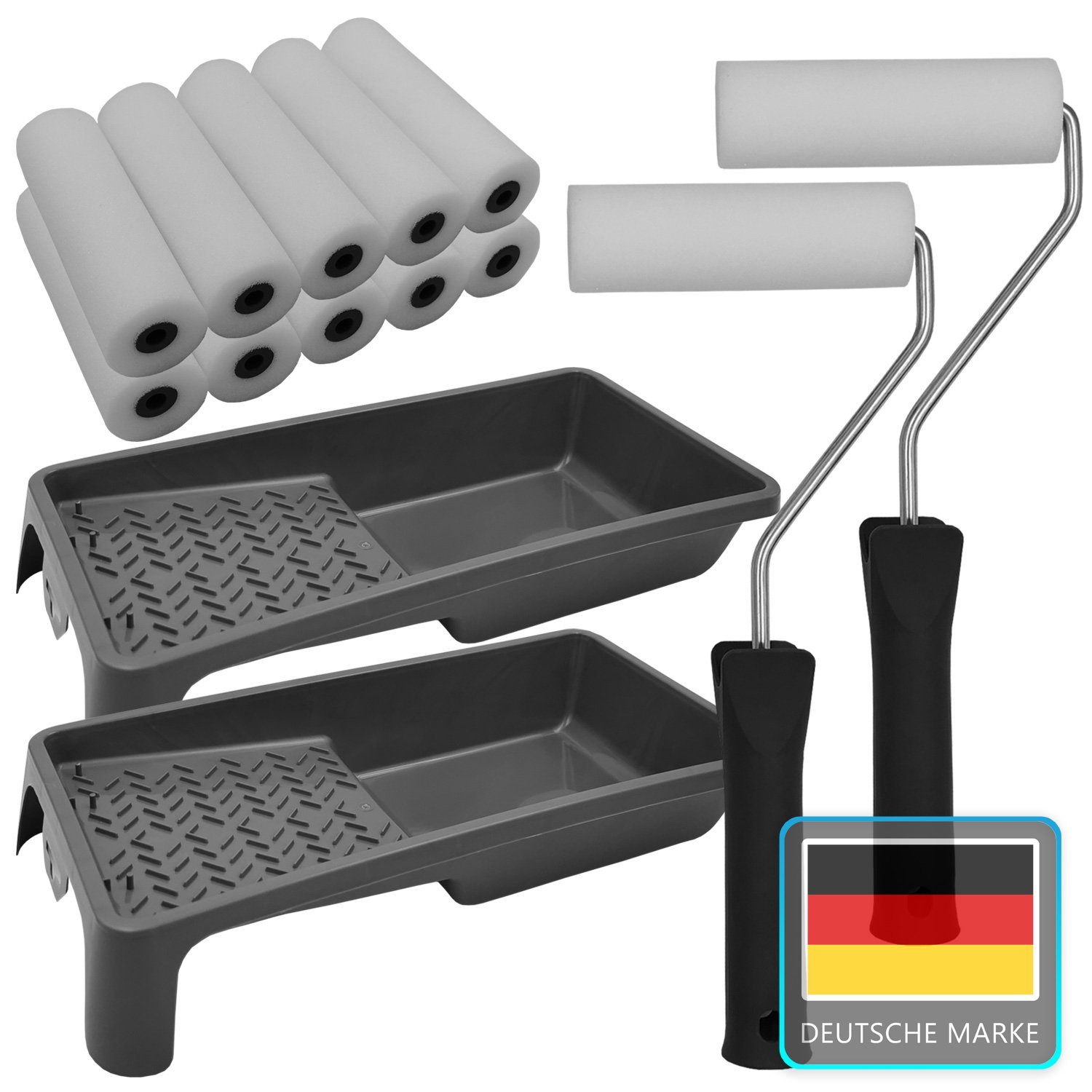 NYVI Malerset Profi Maler Set DIY Essential - Lackier Farbroller Set zum Streichen, (14-St), 14tlg. Lackierset Malerset - Farbrollen Bügel Farbwanne Lackierrollen