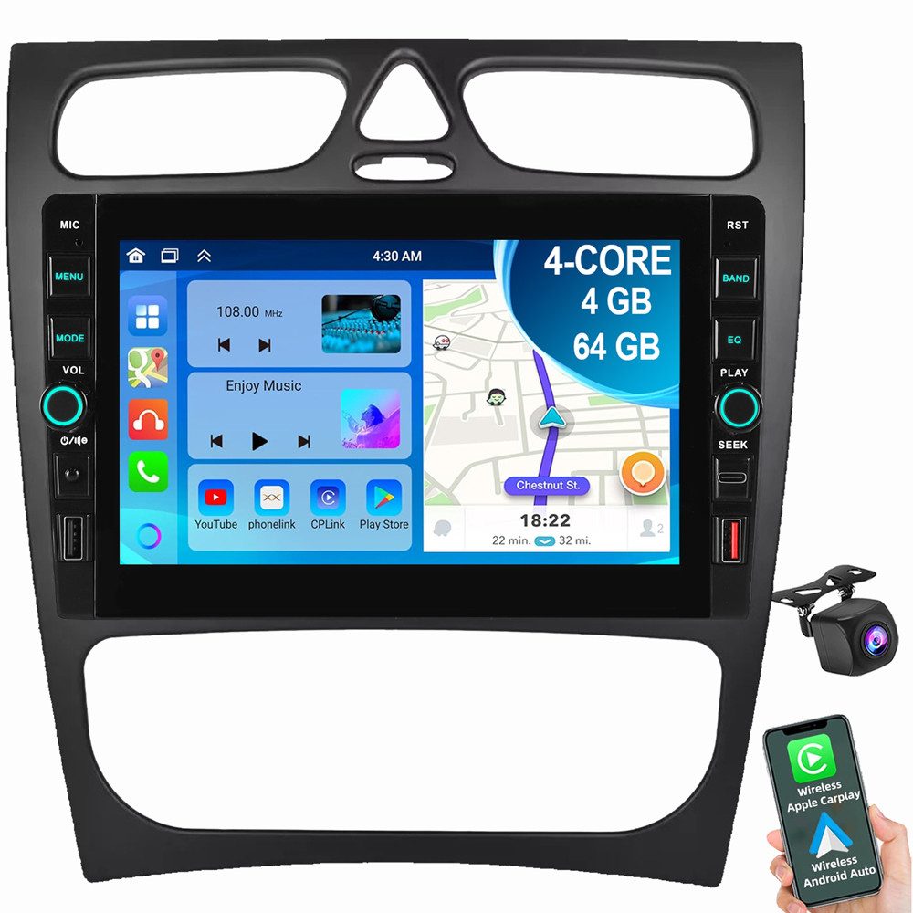 ESSGOO Für Mercedes Benz C-Klasse W203 2002-2004 Android 15 USB Autoradio (RDS, Digitalradio (DAB), FM, AM)