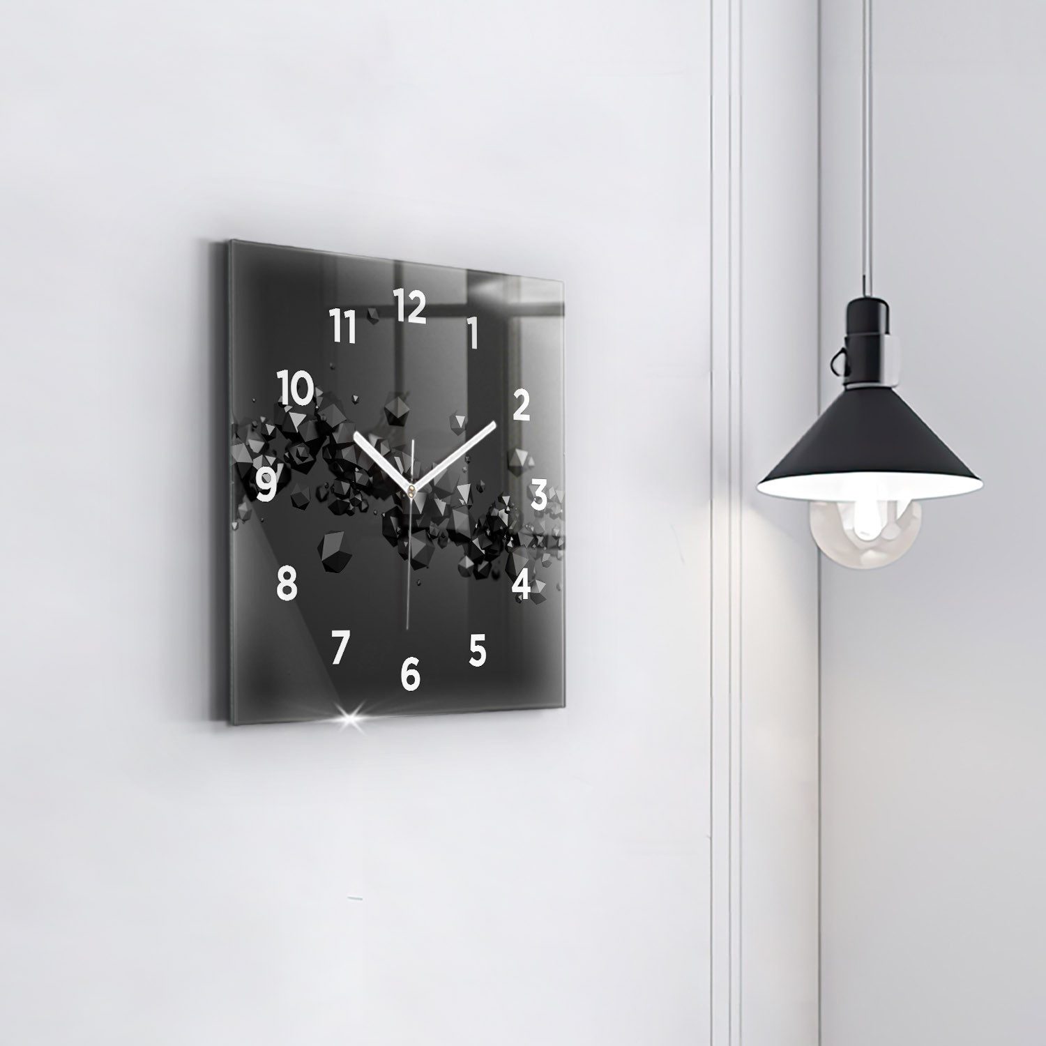 Tulup Wanduhr Moderne Glasuhr Schwarze Abstrakte Rechteckige Uhr aus Gehärtetem Glas