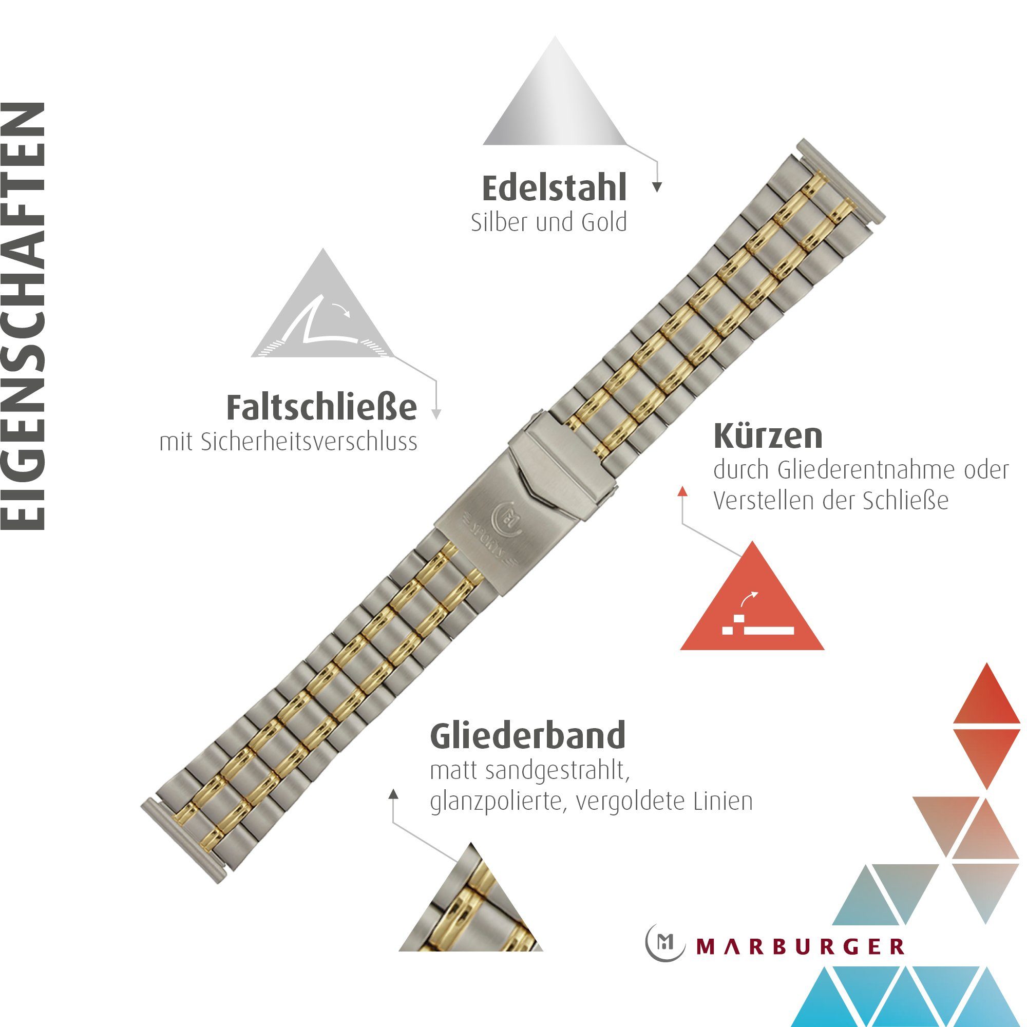 MARBURGER Uhrenarmband 22mm Edelstahl Silber