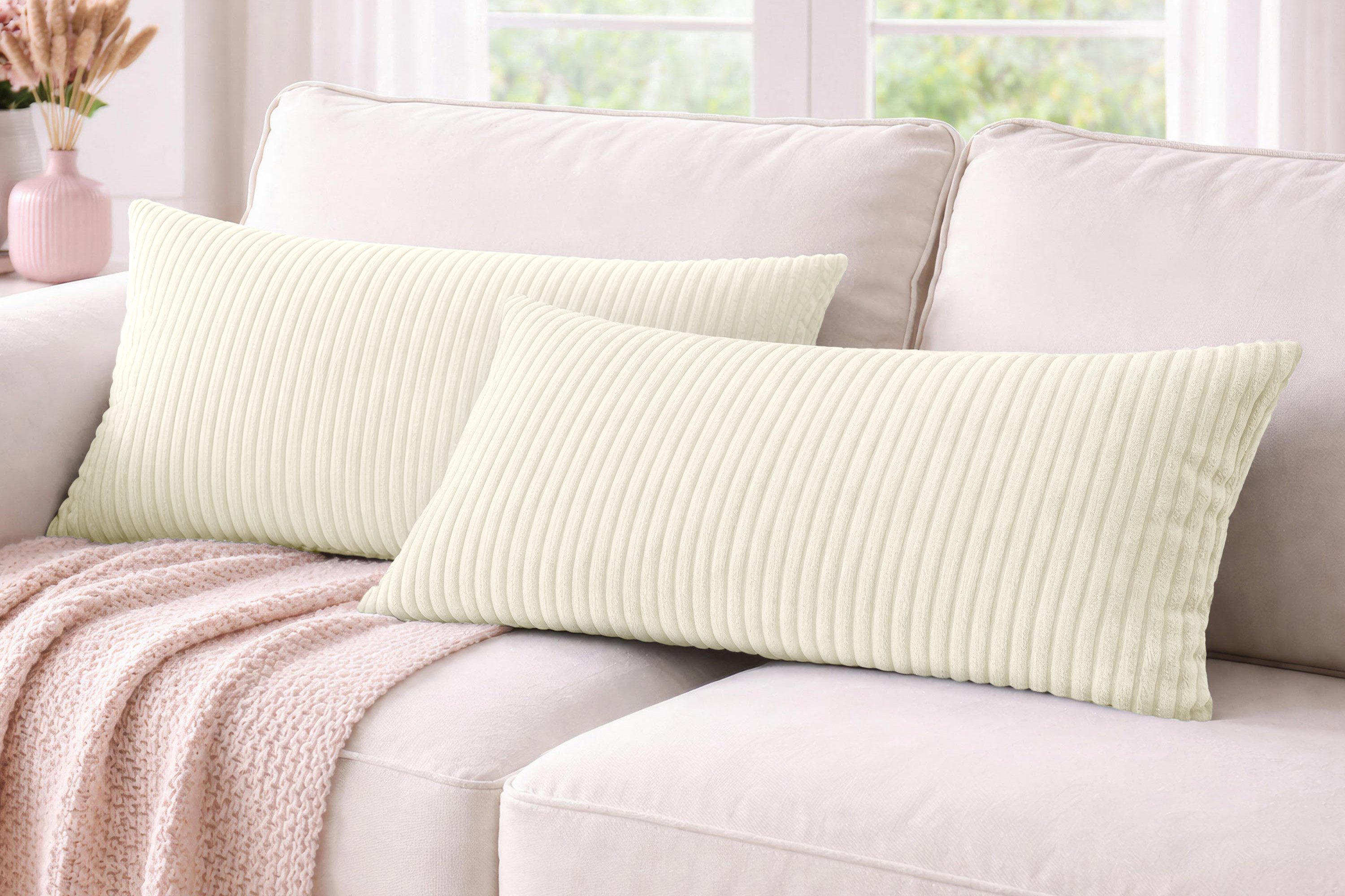 Amilian Dekokissen 40x80 cm 2er Set mit Füllung – Cord-Optik Sofakissen, mit Füllung und Bezug, formstabil, Hotelverschluss