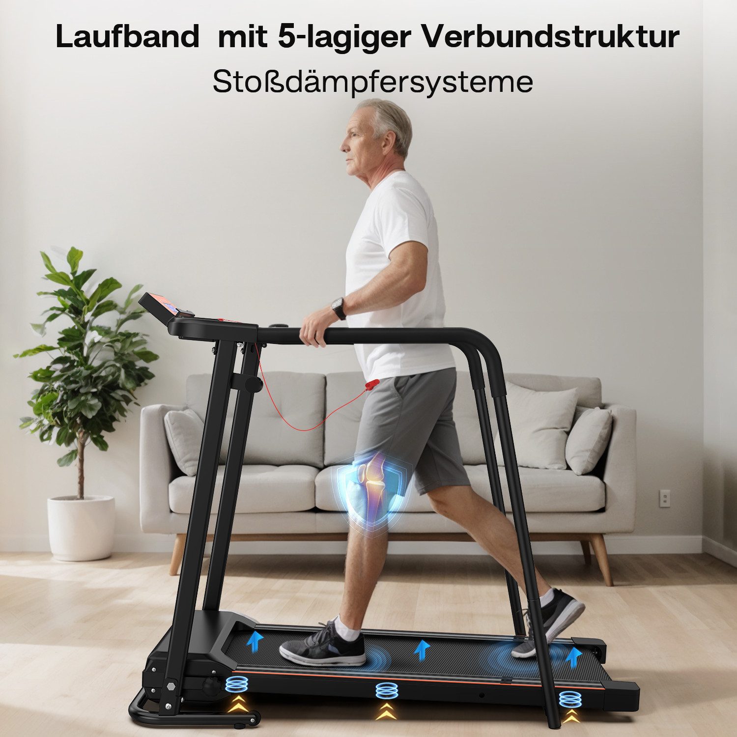 BAYMATE Laufband für Zuhause (tragbare klappbare Laufbänder,120 kg Kapazität Treadmill, für Senioren mit optionaler APP-Steuerung), erweiterte Handläufer für Recovery Fitness