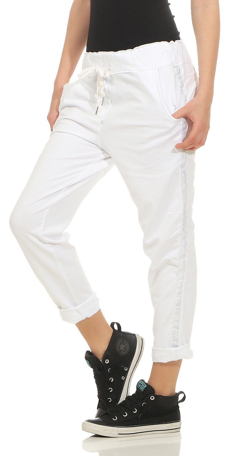 Mississhop Jogginghose Damen Baumwollhose seitlichen Glitzerstreifen günstig online kaufen