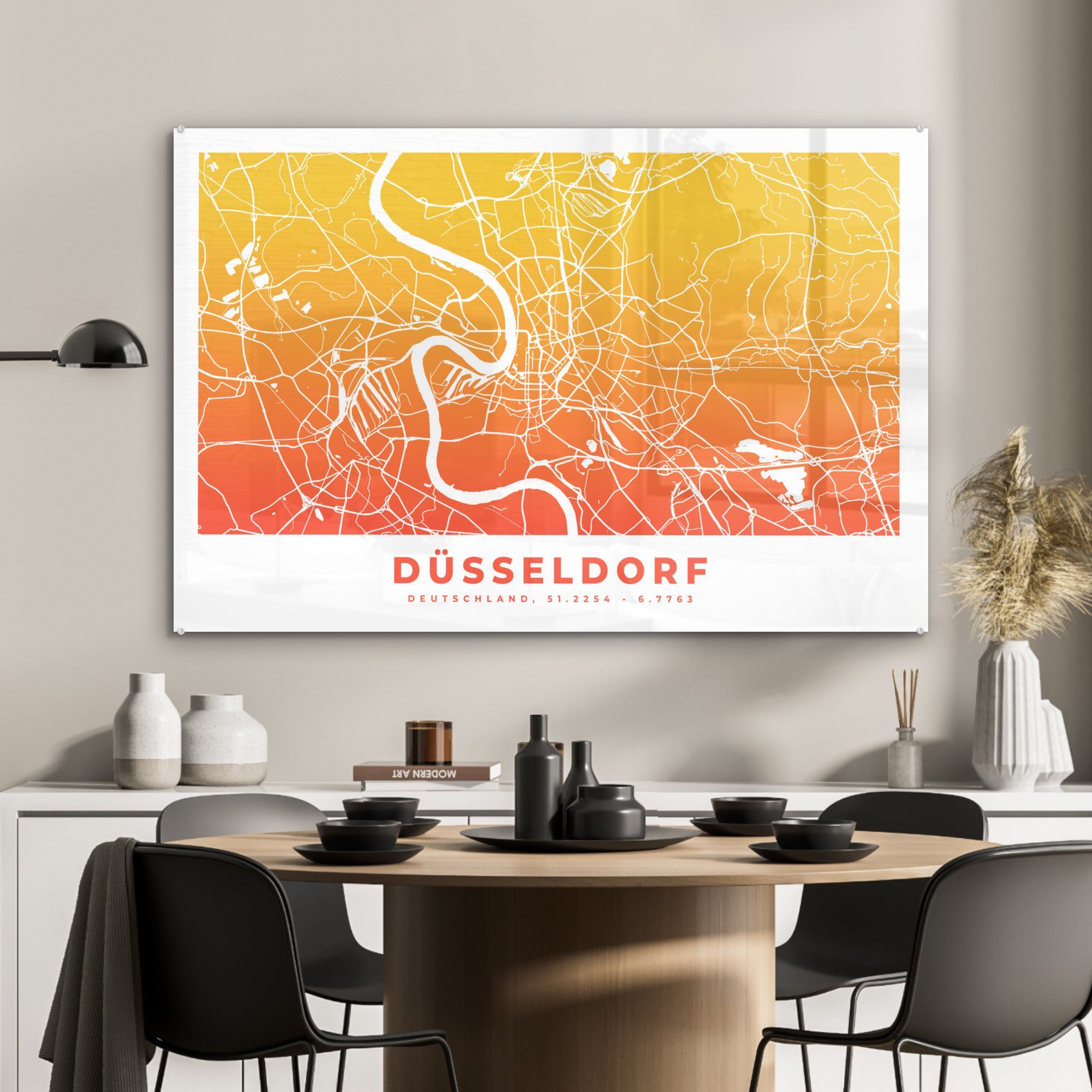MuchoWow Acrylglasbild Dusseldorf - Acrylglasbilder Schlafzimmer (1 Stadtplan, Deutschland - St), Wohnzimmer &