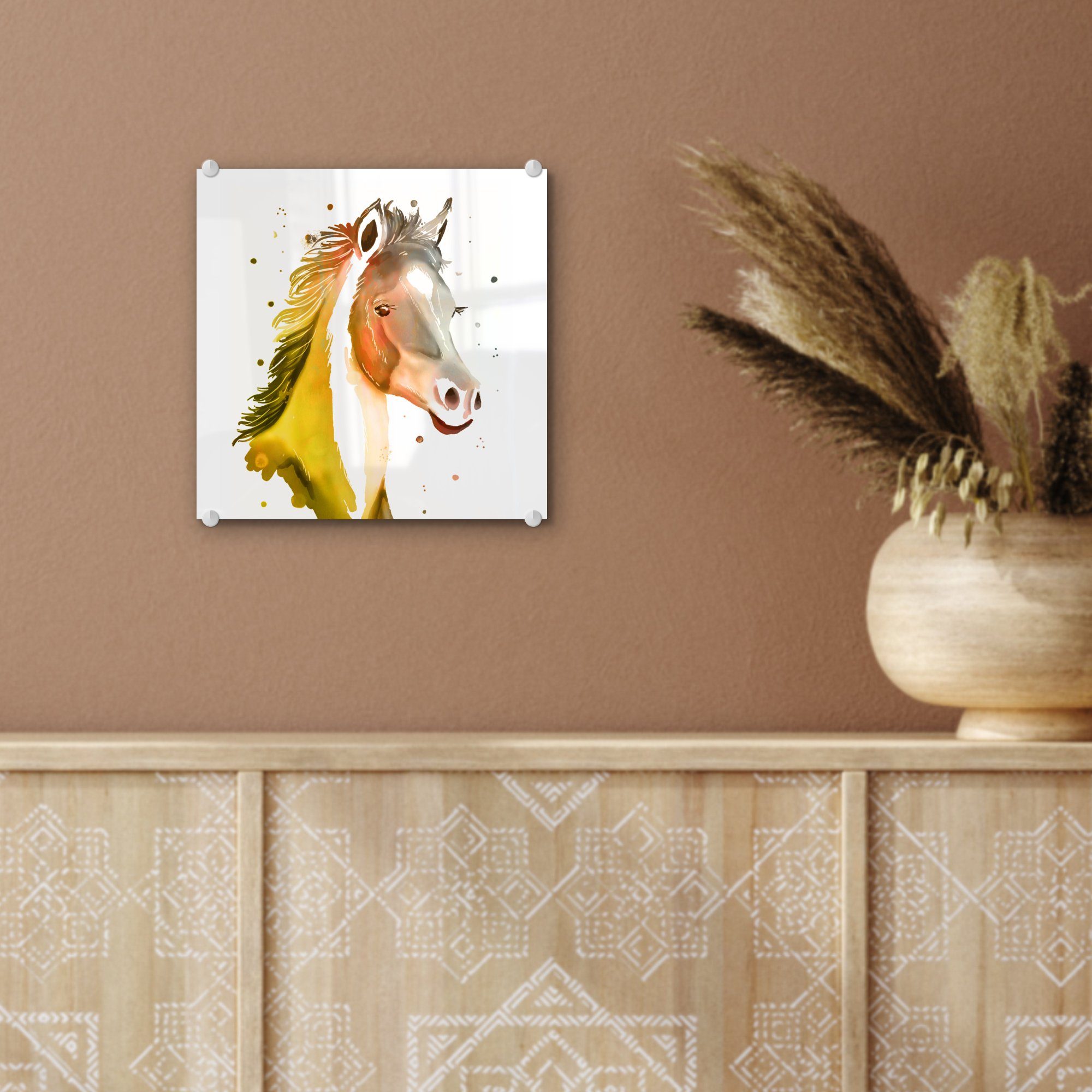 MuchoWow Acrylglasbild Pferd Bilder Mädchen Glas - Foto Wandbild Wanddekoration auf - St), - - Glas Kinder Gelb (1 auf - Polka Mädchen, dots - - - Glasbilder