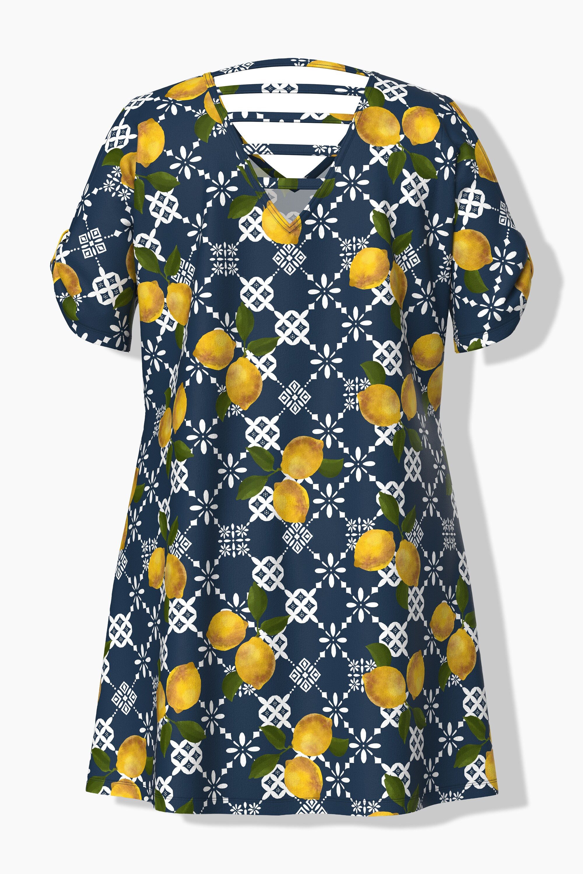 Ulla Popken Midikleid Strandkleid Zitronen A-Linie V-Ausschnitt Halbarm – Bild 4 von 5