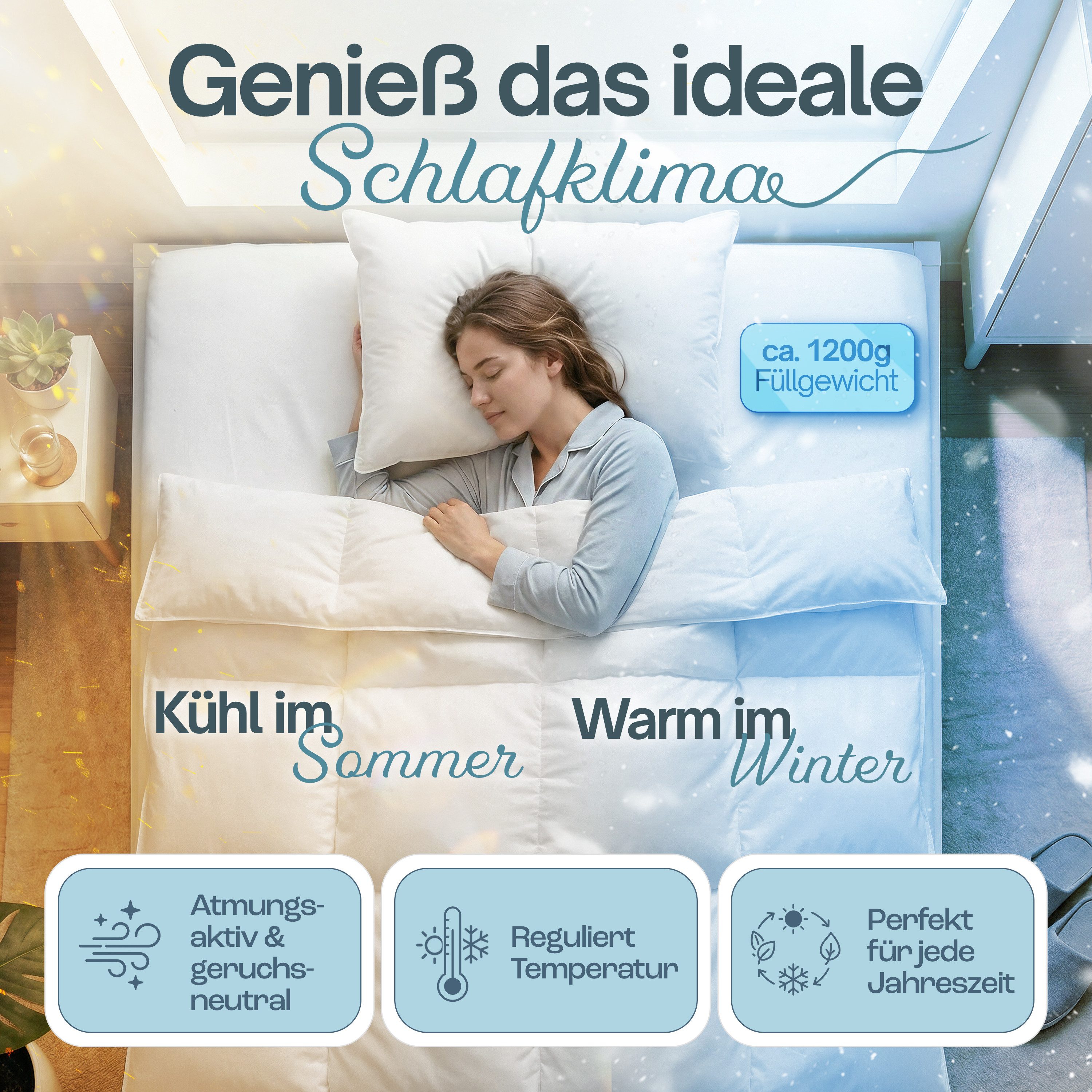 Nachtengel Daunenbettdecke Federdecke 135x200 Ganzjahresdecke Bettdecke Duvet, Füllung: 90% Entenfedern und 10% Entendaunen, Bezug: 100% Baumwollbezug, atmungsaktiv & allergikerfreundlich IN DEUTSCHLAND ZERTIFIZIERT