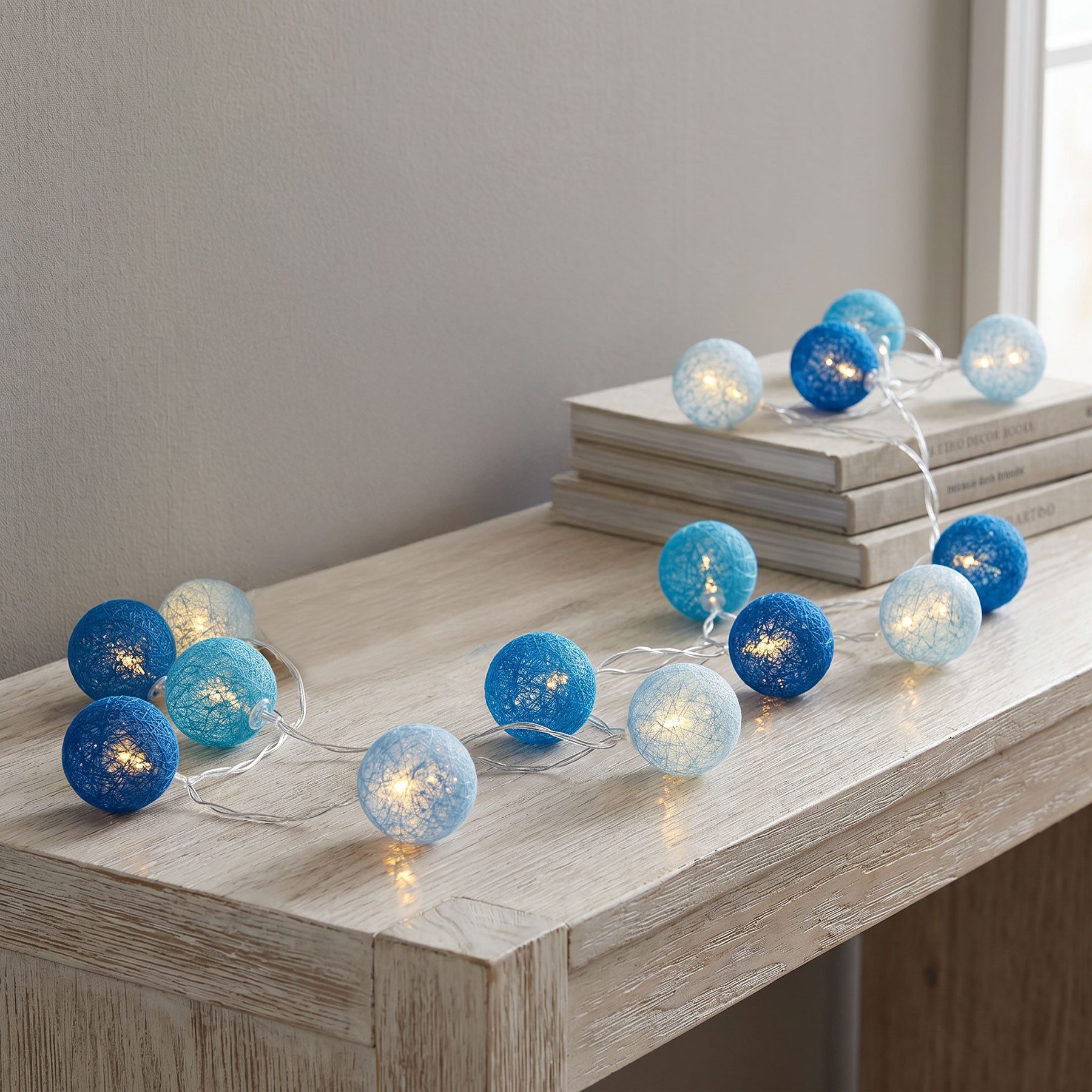 Levandeo® Lichterkette, 15er Lichterkette Ø4cm LED Kugeln Girlande Lampions Baumwolle Blau