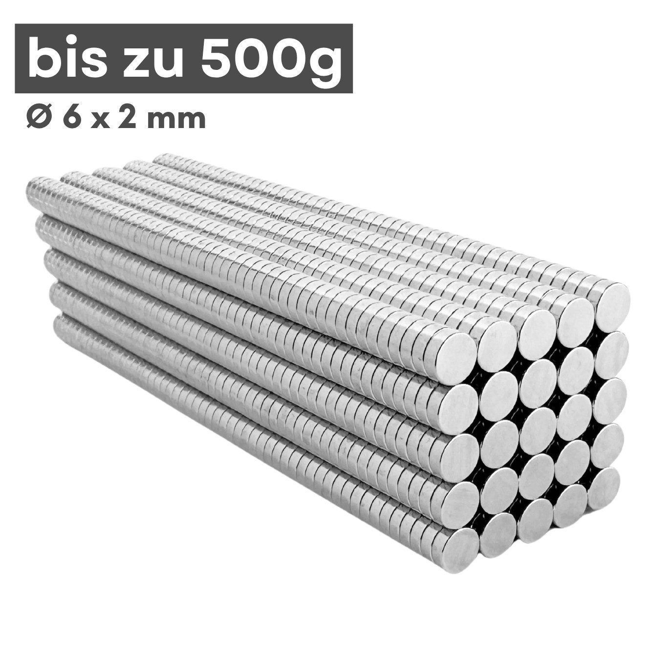 MaajeeKuto Magnet Neodym Scheibenmagnet 6x2mm N38 Supermagnet Ni-Cu-Ni 500g Haftkraft (100-St)