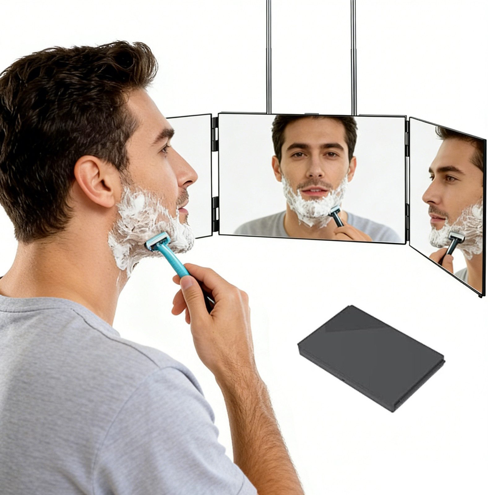 BlingBin Rasierspiegel 360 Grad Spiegel zum Aufhängen - Klappspiegel Trifold Spiegel 3-Fach (1 Stück, 1-St., 30.4*19*2.8cm), Höhenverstellbar für Haarstyling, Rasieren & Make-up