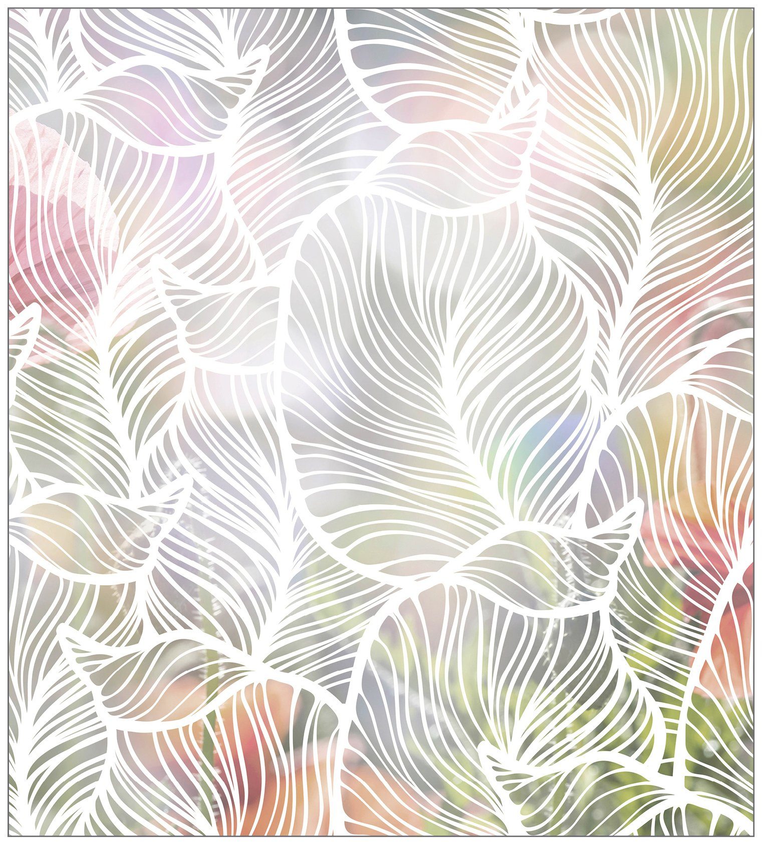 Fensterfolie Look Leaves white, MySpotti, halbtransparent, glatt, 90 x 100  cm, statisch haftend
