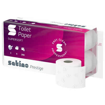 Satino prestige Toilettenpapier Satino Prestige Toilettenpapier Kleinrollen 3-lagig (64-St), Prägemuster Blume gesteppt
