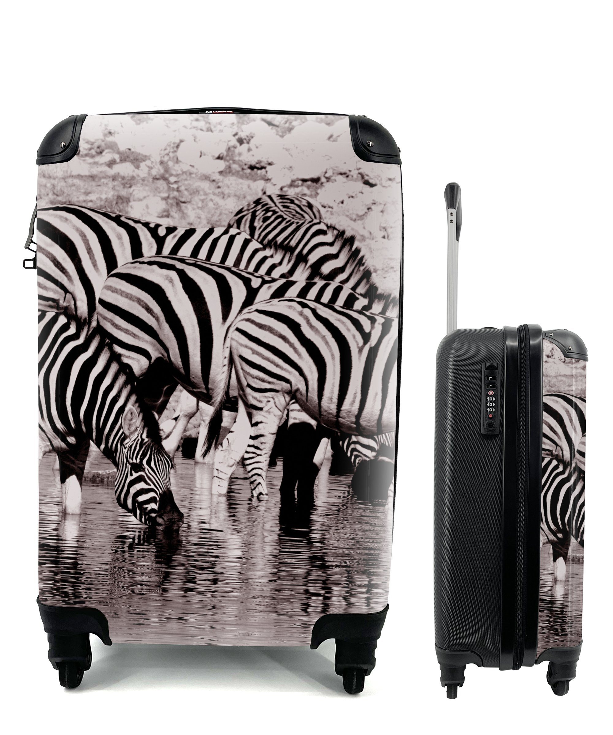 MuchoWow Handgepäckkoffer Zebras im Wasser, 4 Rollen, Reisetasche mit rollen, Handgepäck für Ferien, Trolley, Reisekoffer