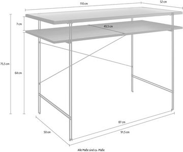 Dorel Home Schreibtisch Wainwright (1-St), Tischplatte aus Glas, Gestell aus Metall, Breite 110 cm