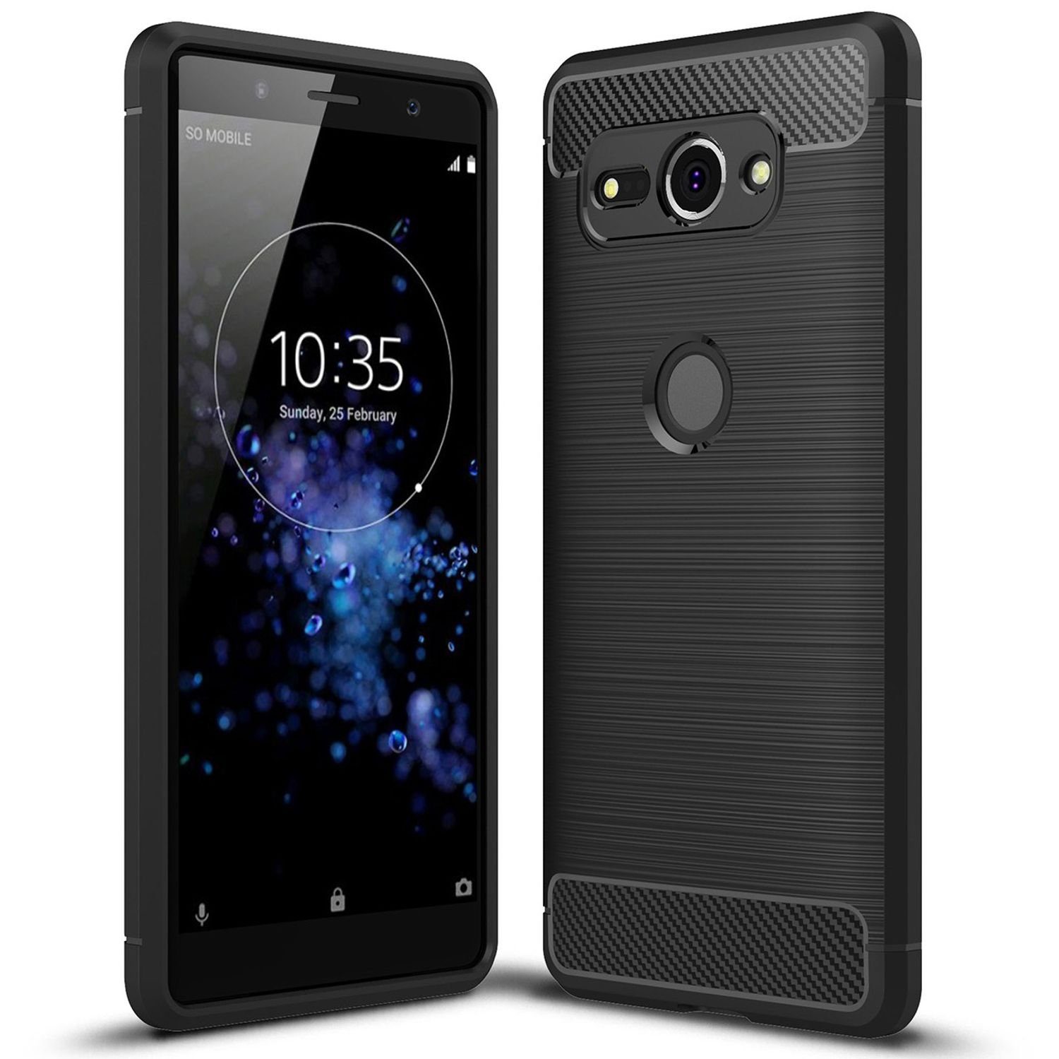 Nalia Smartphone-Hülle Sony Xperia XZ2 Compact, Carbon Look Silikon Hülle / Matt Schwarz / Rutschfest / Karbon Optik
