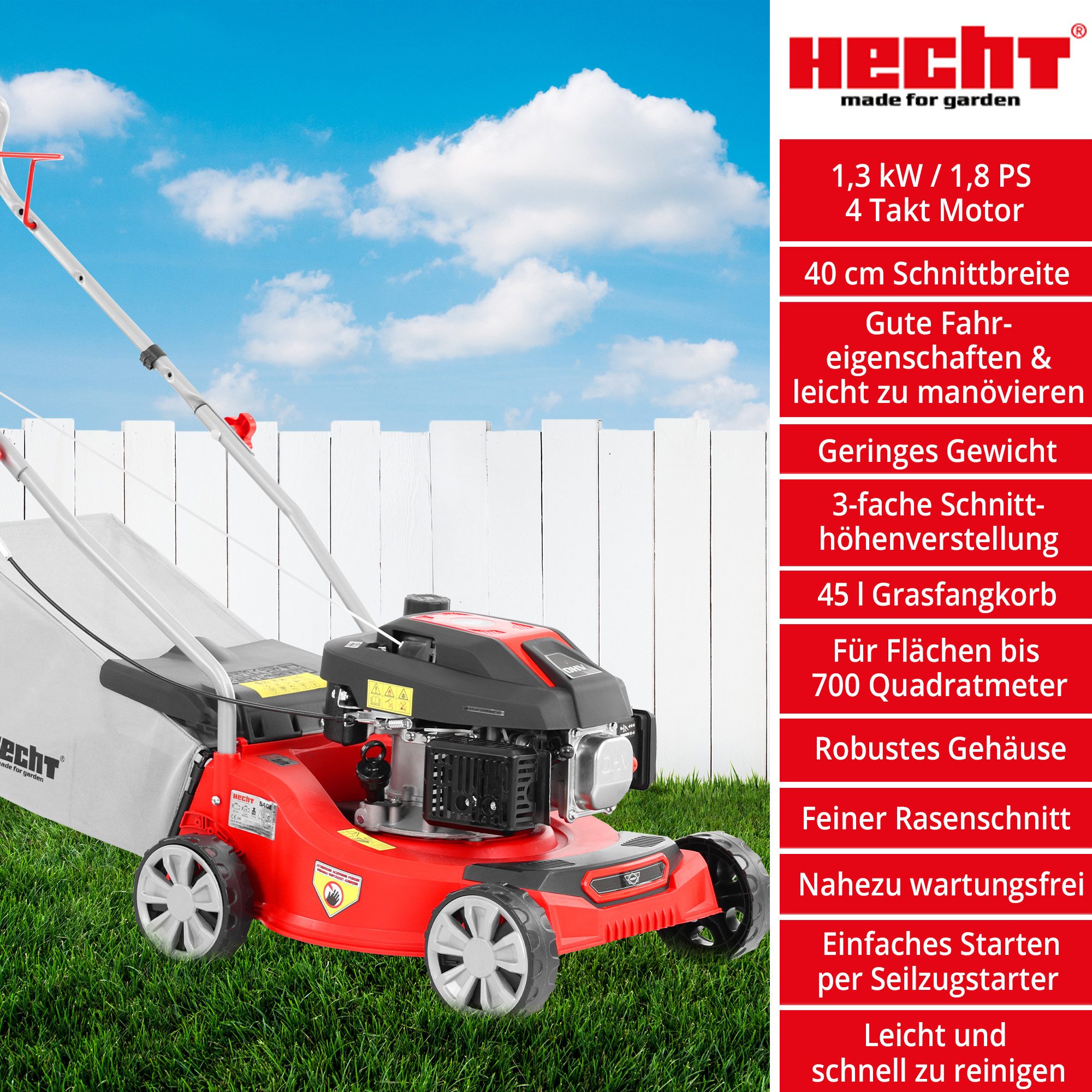 Hecht Benzinrasenmäher 5408 mit 45 Liter günstig online kaufen