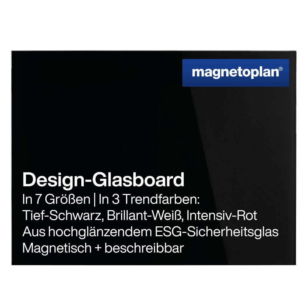 Anzeigetafel Design Glas-Magnettafel - 80x60cm - magnetisch/beschreibbar - Schwarz