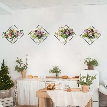 Dedom 3D-Wandtattoo 3D-Blumen-Wandaufkleber,Aufkleber,Vase Gitter Wanddekoration (4 St), für Schlafzimmer, Wohnzimmer, Büros