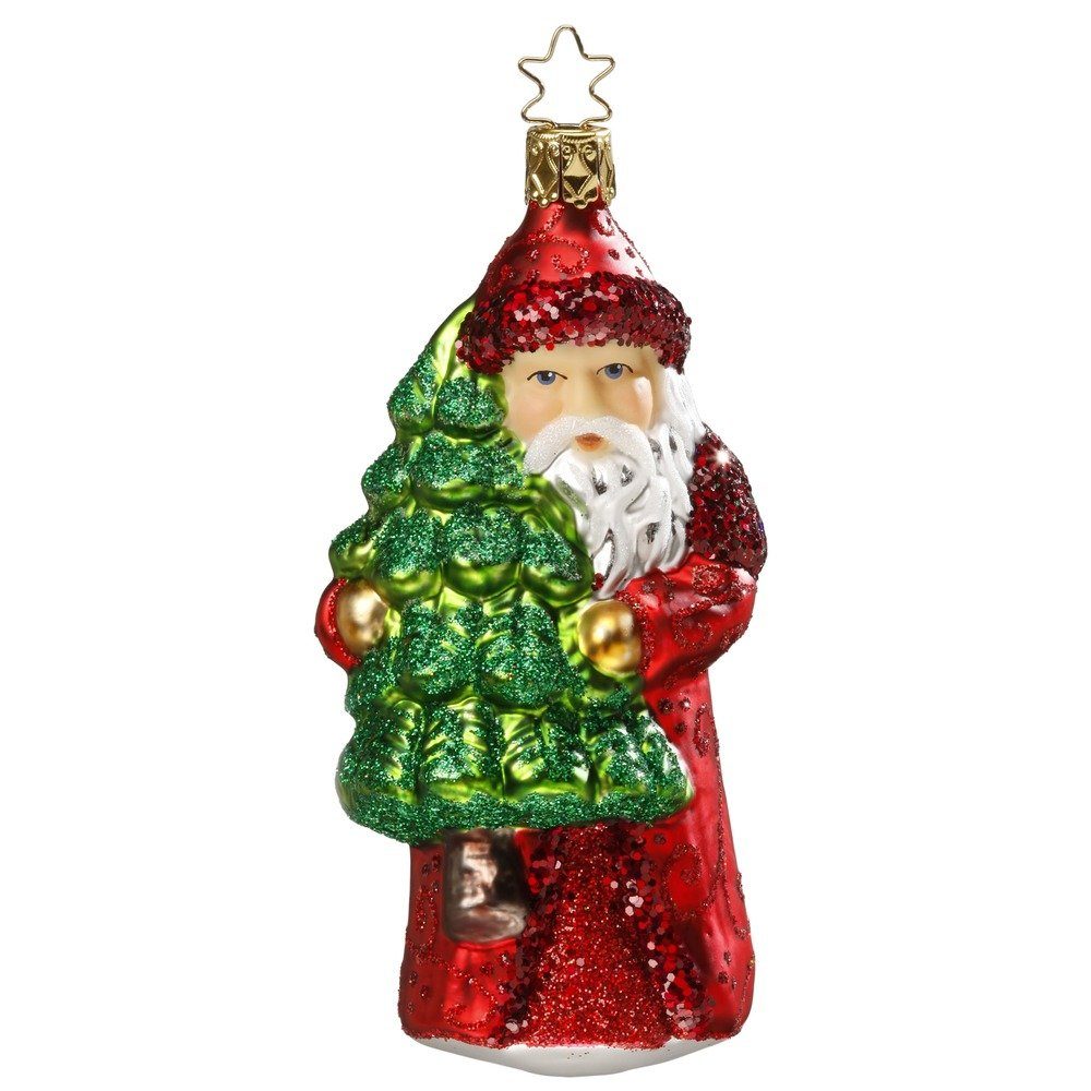 INGE-GLAS® Christbaumschmuck, Christbaumschmuck Santa mit Tannenbaum Glas 13cm rot, 1 Stück