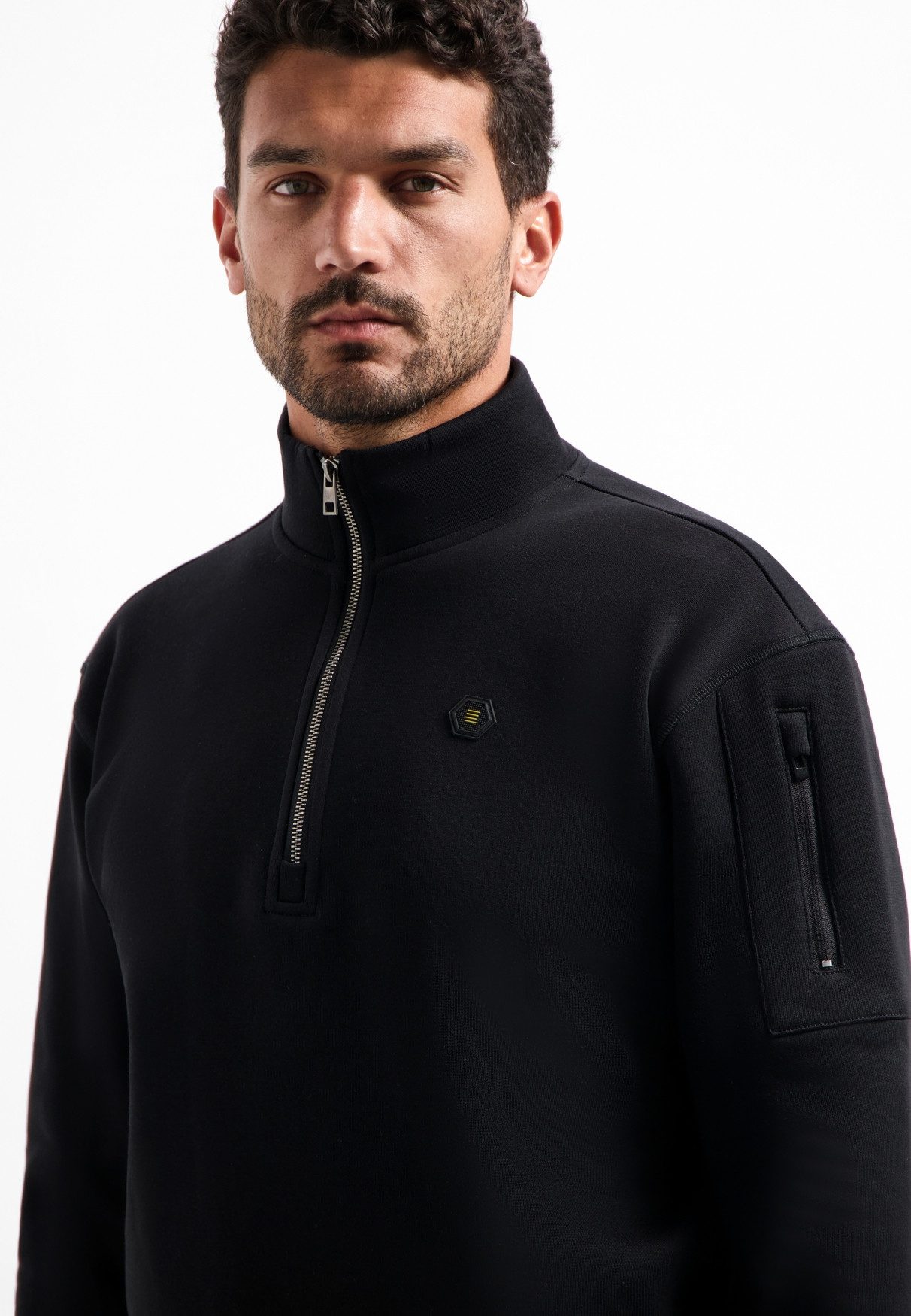 NO EXCESS Sweater No Excess Half-Zip-Pullover Sweater Half Zip Brushed