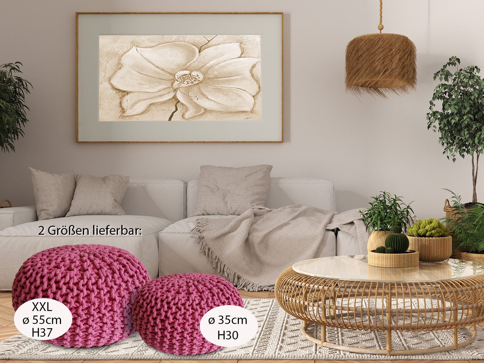 Amagohome Sitzhocker Strickhocker XXL Pouf Ø55 H37cm Bodenkissen Sitzpouf Baumwolle recycel – Bild 3 von 5