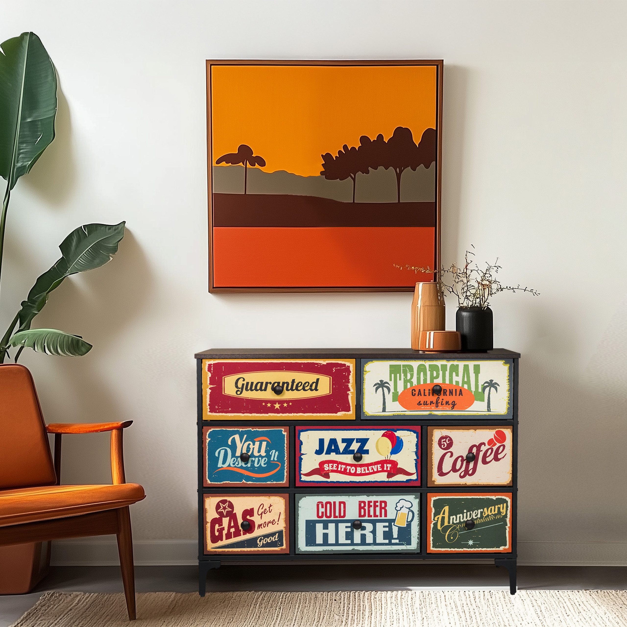 hjh LIVING Kommode AMERIKO B Sideboard H/B/T: 77.5 x 102.5 x 30.0 cm, Schubladenkommode im Vintage-Look mit 8 Schubladen, Retro Sideboard