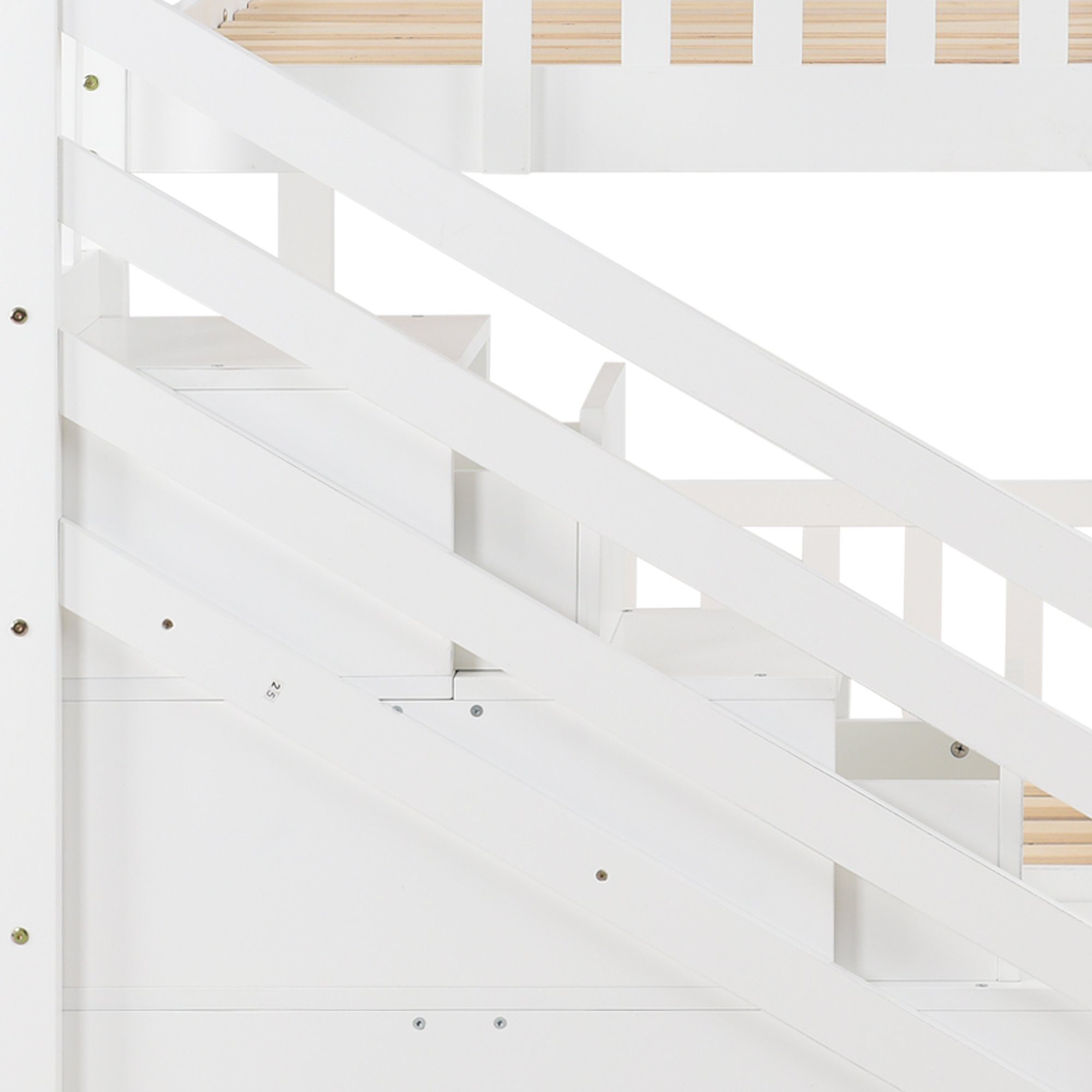 massivem Aufbewahrungsfunktion Rahmen und Kiefernholz und Etagenbett mit Treppe Treppe (90x200cm, Etagenbett-Design,Bequeme Rutsche, aus OKWISH Kinderbett Weiß),